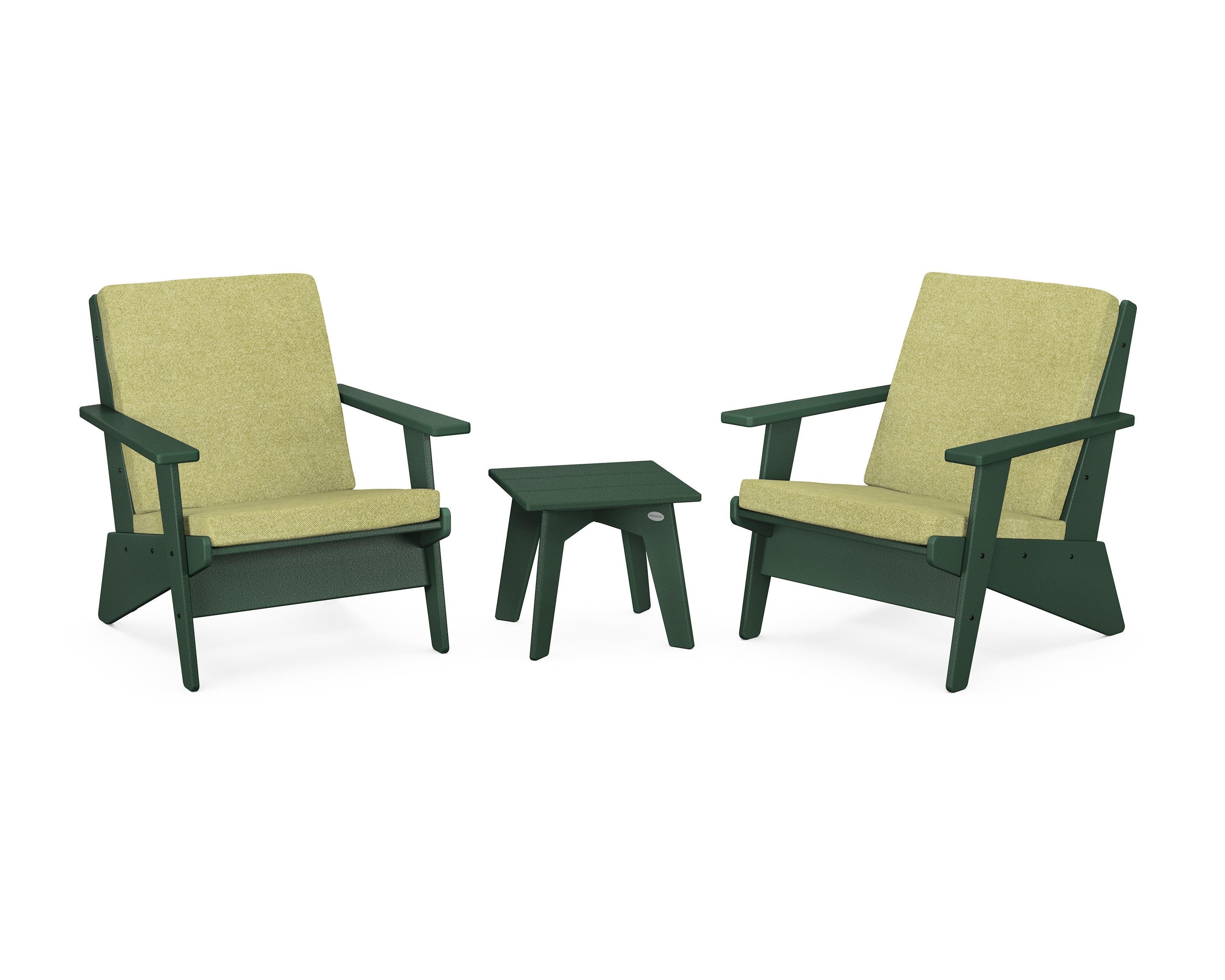 POLYWOOD® Riviera Modern Lounge 3-Piece Set in Green / Chartreuse Boucle