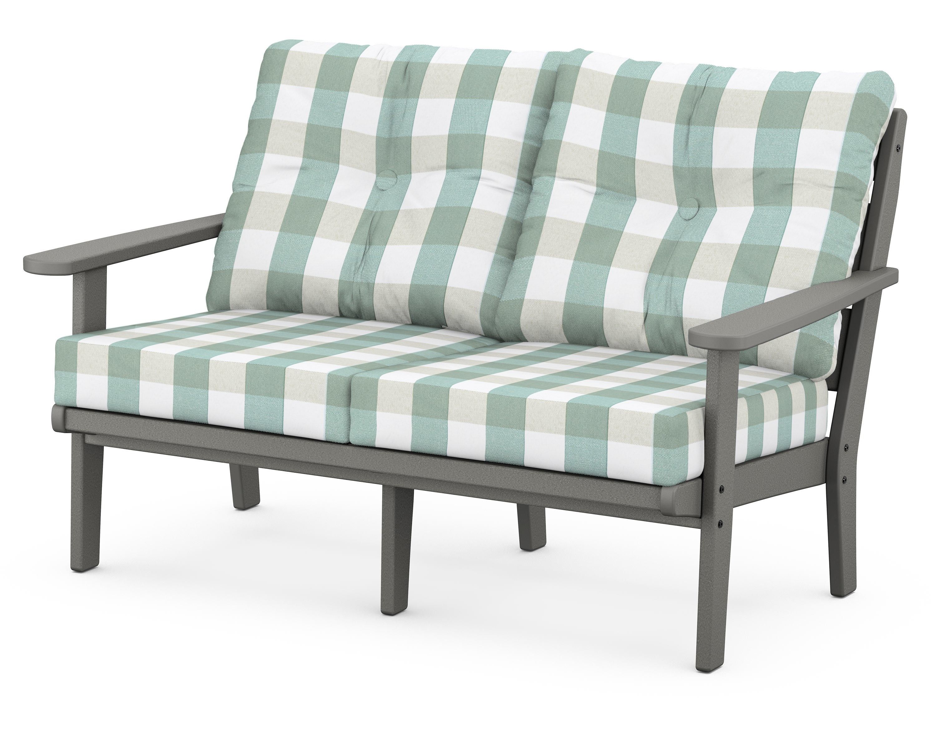 POLYWOOD® Lakeside Deep Seating Loveseat in Slate Grey / Buffalo Plaid Glacier Spa