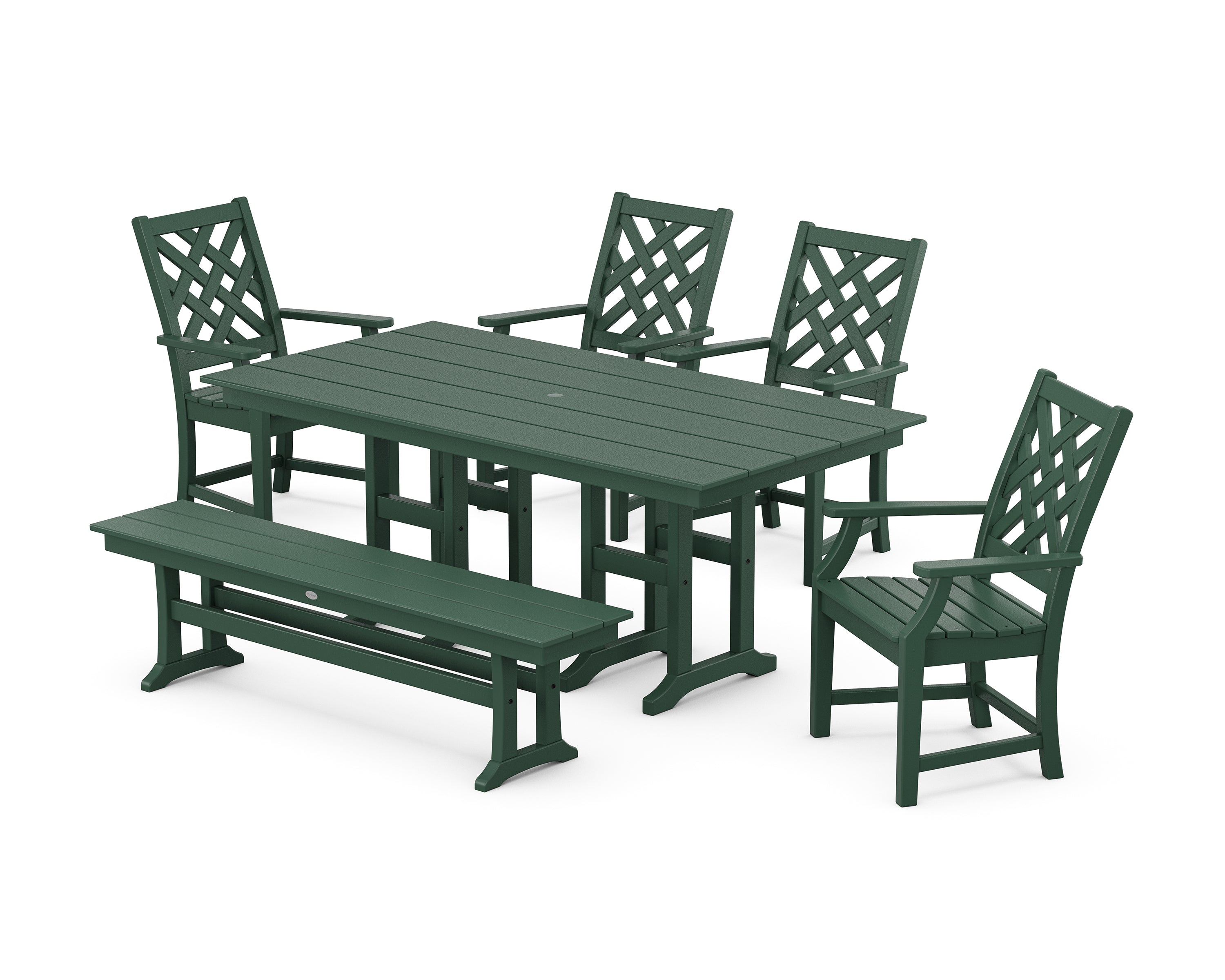 Country Living Wovendale 6-Piece Farmhouse Dining Set with Bench in Green
