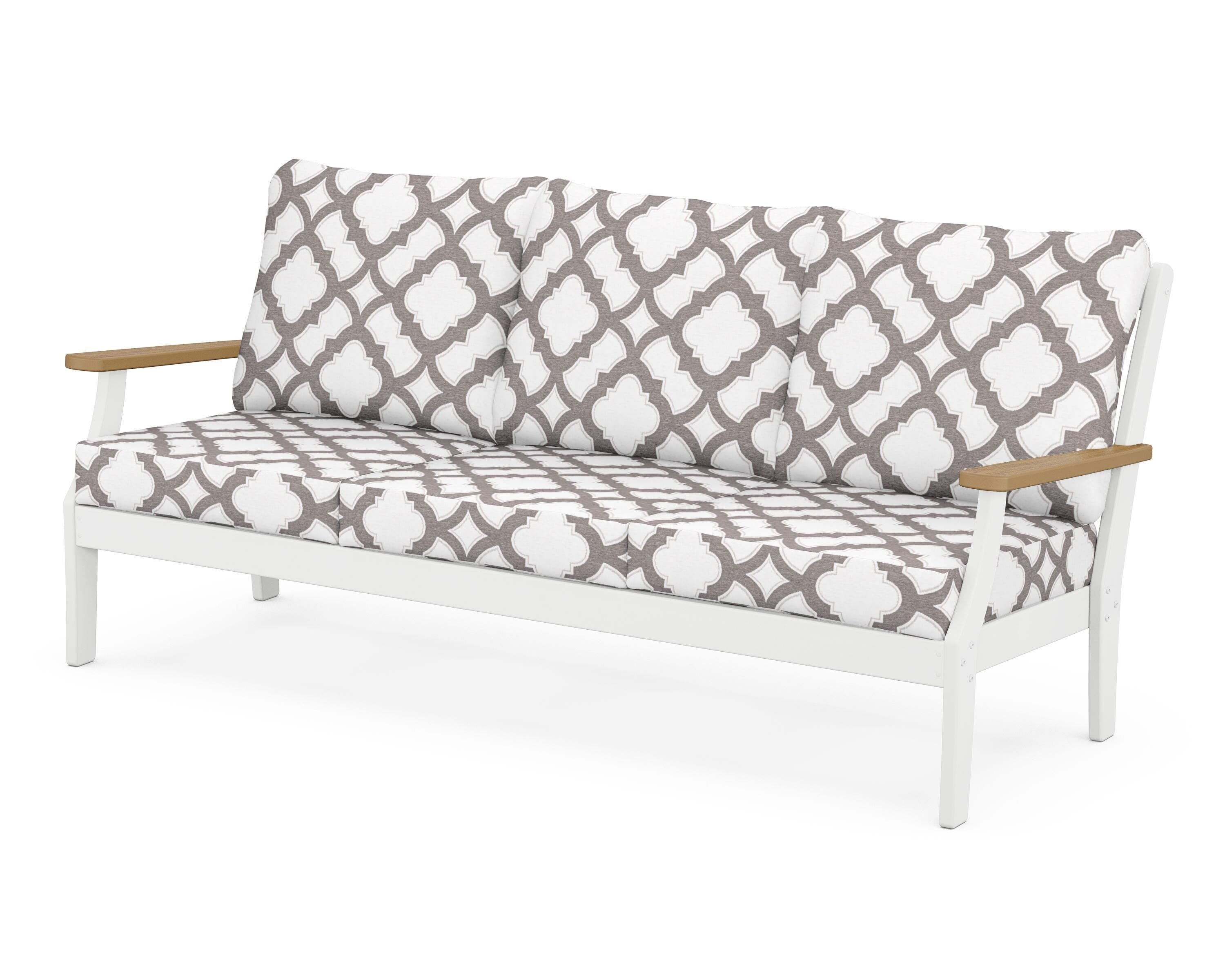 POLYWOOD® Braxton Deep Seating Sofa in White / Natural / Trellis Grey Mist