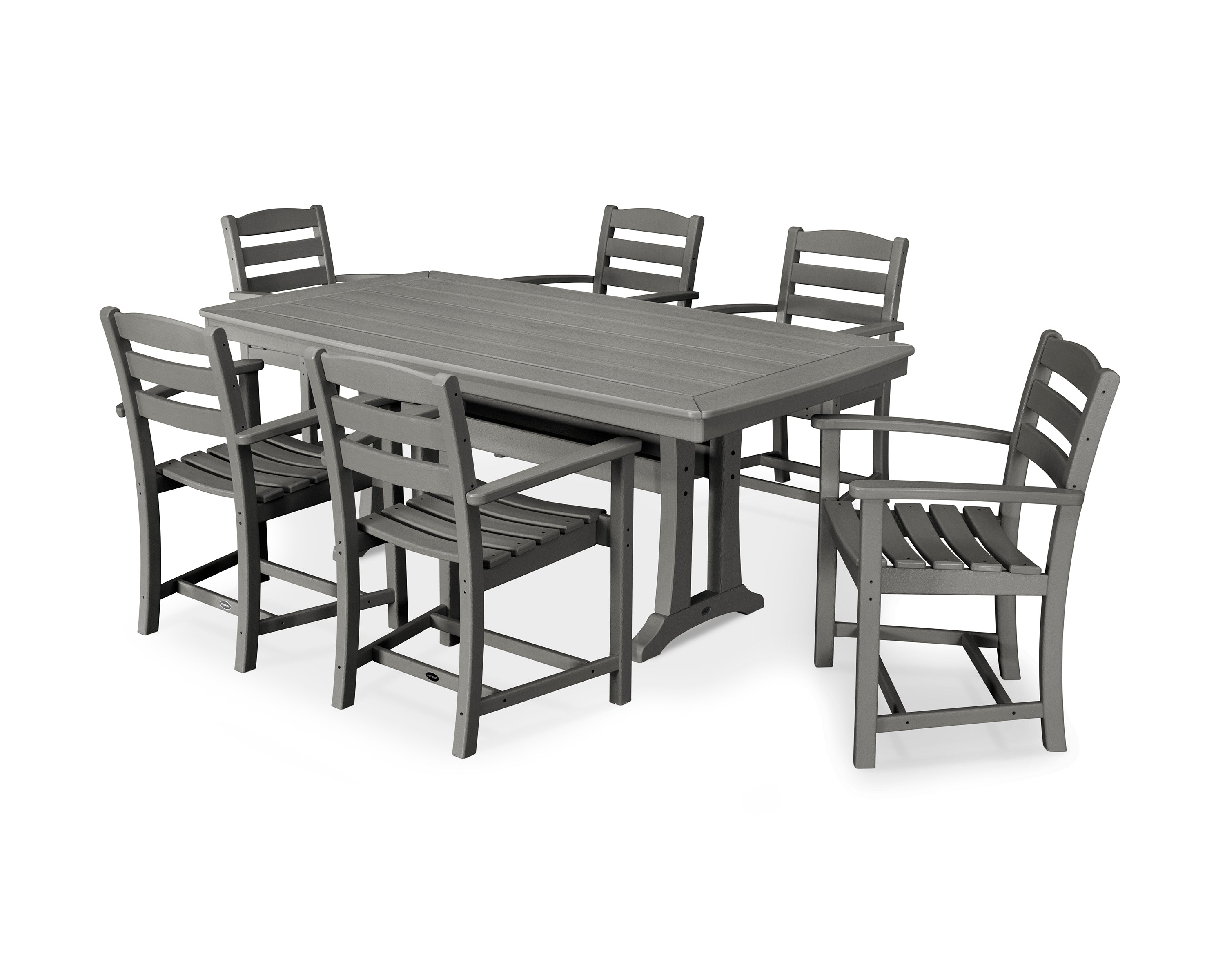 POLYWOOD® La Casa Café 7-Piece Arm Chair Dining Set with Trestle Legs in Slate Grey