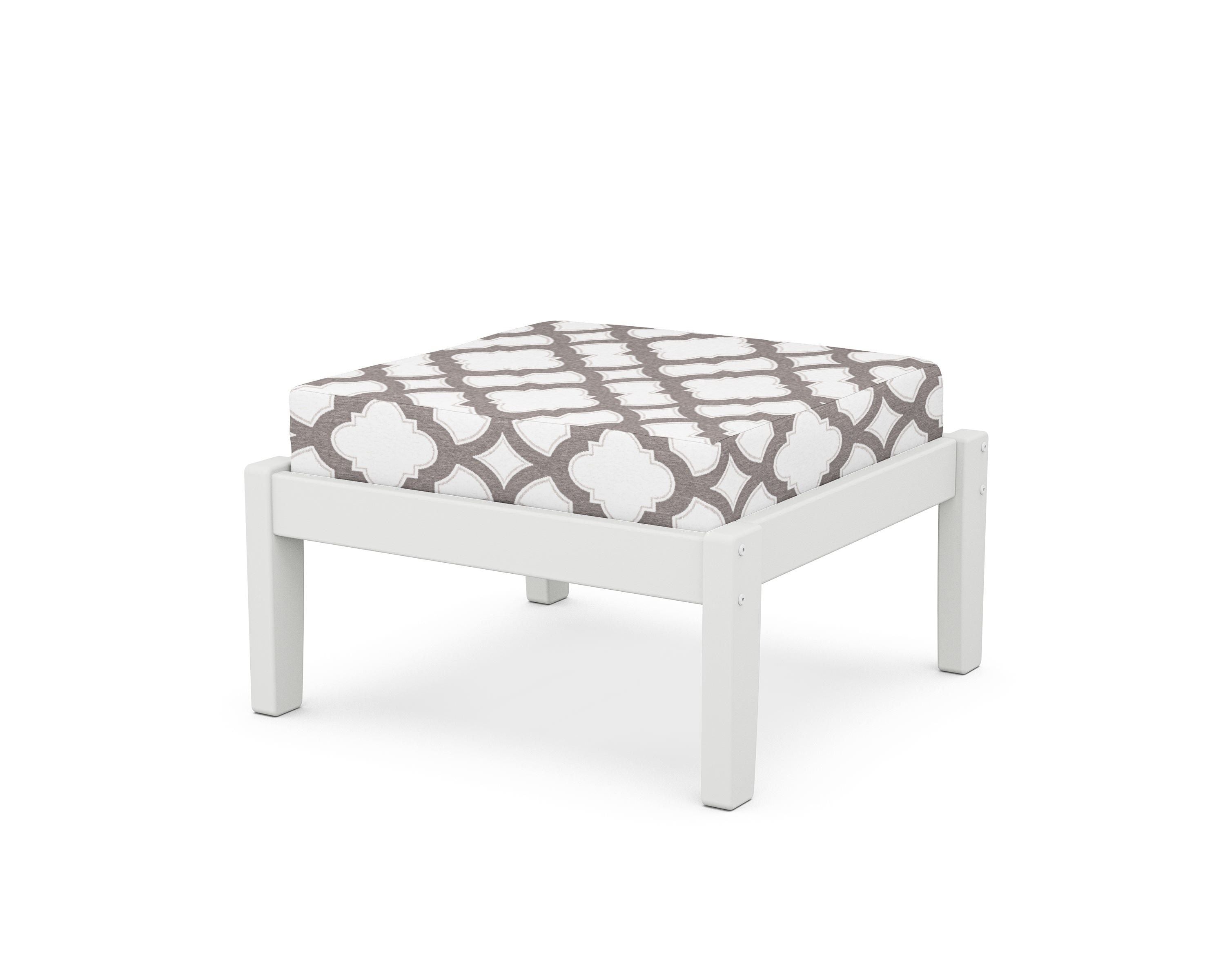 Unbranded Deep Seating Ottoman in White / Trellis Grey Mist