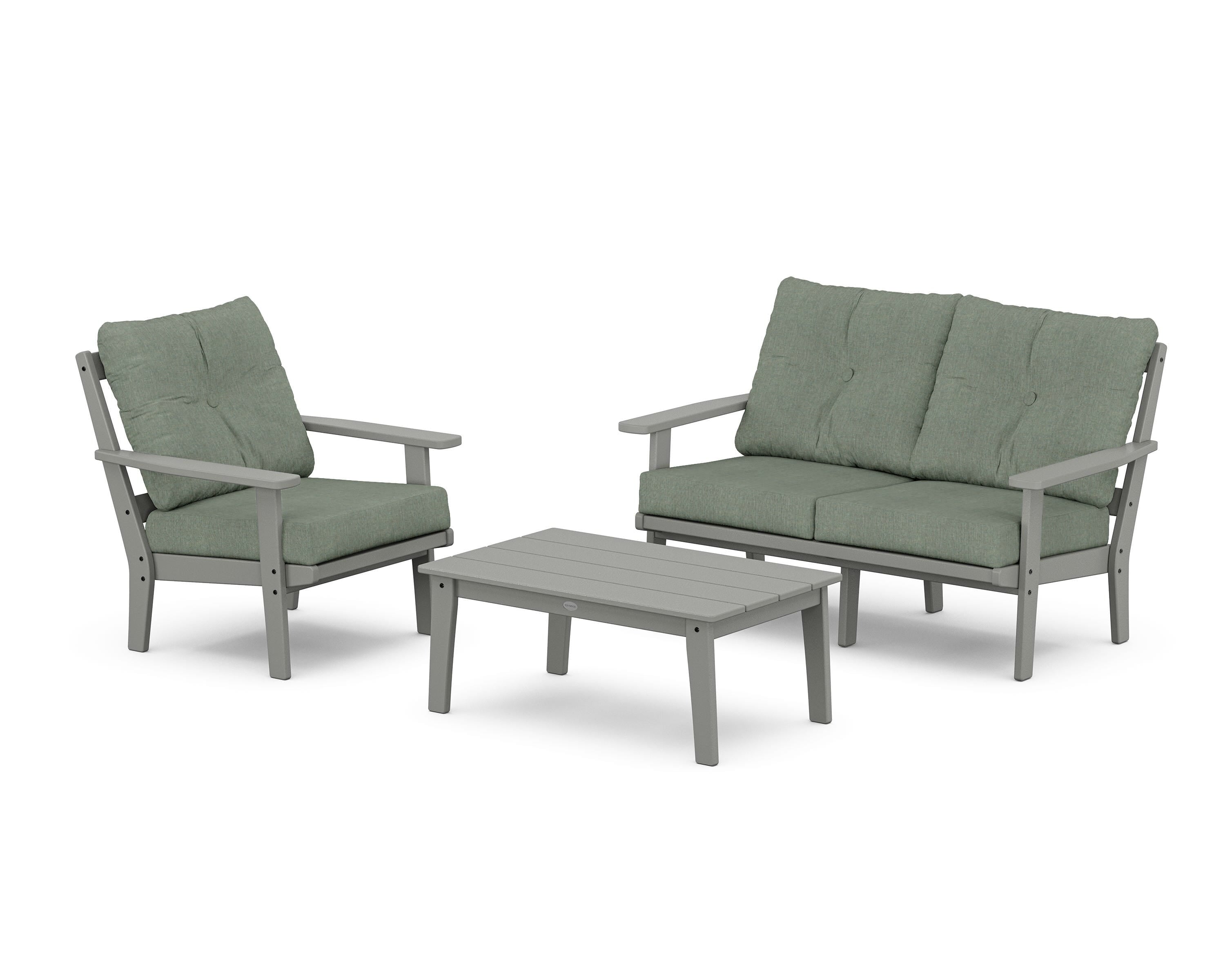 POLYWOOD® Oxford 3-Piece Deep Seating Set with Loveseat in Slate Grey / Cast Sage