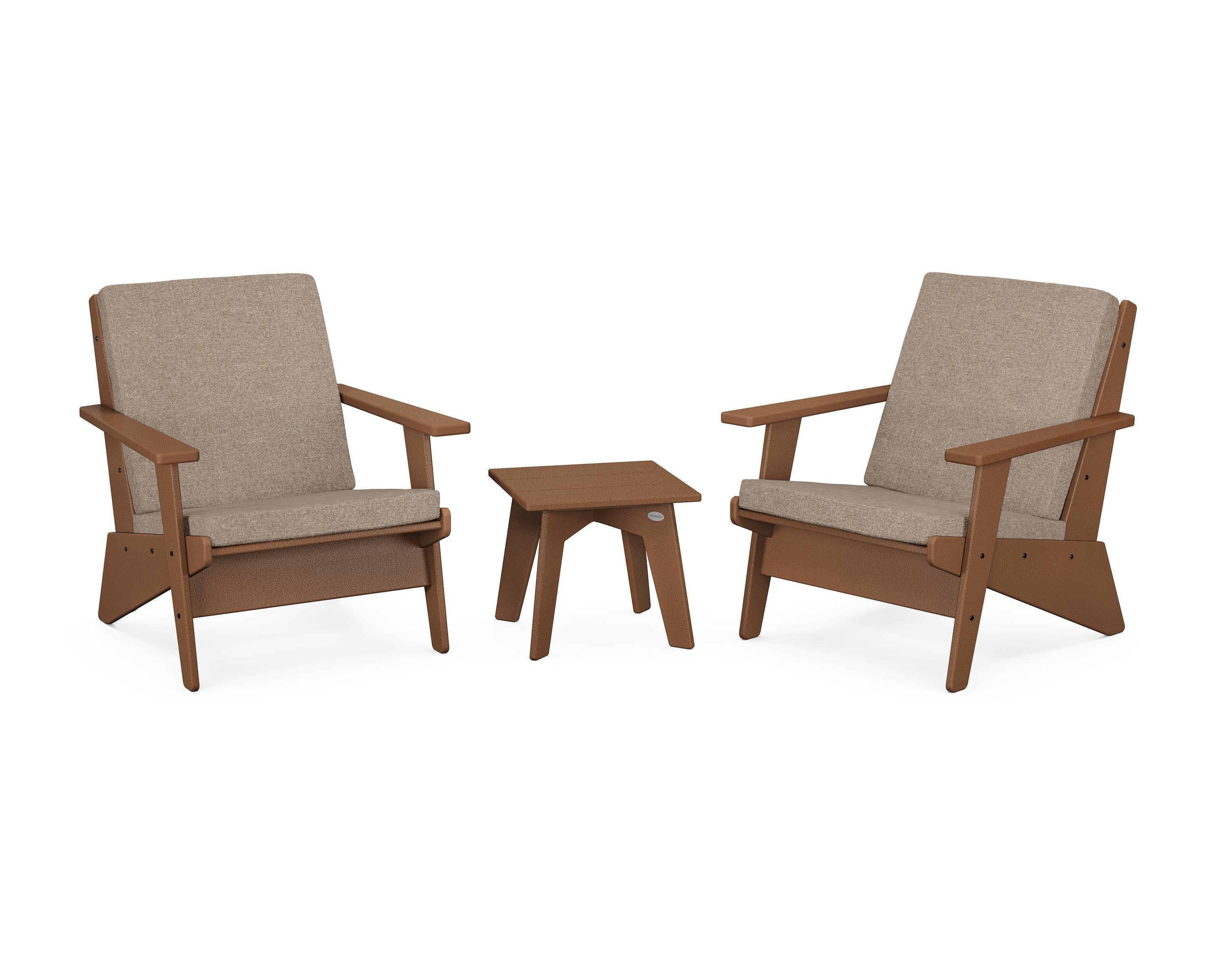 POLYWOOD® Riviera Modern Lounge 3-Piece Set in Teak / Spiced Burlap