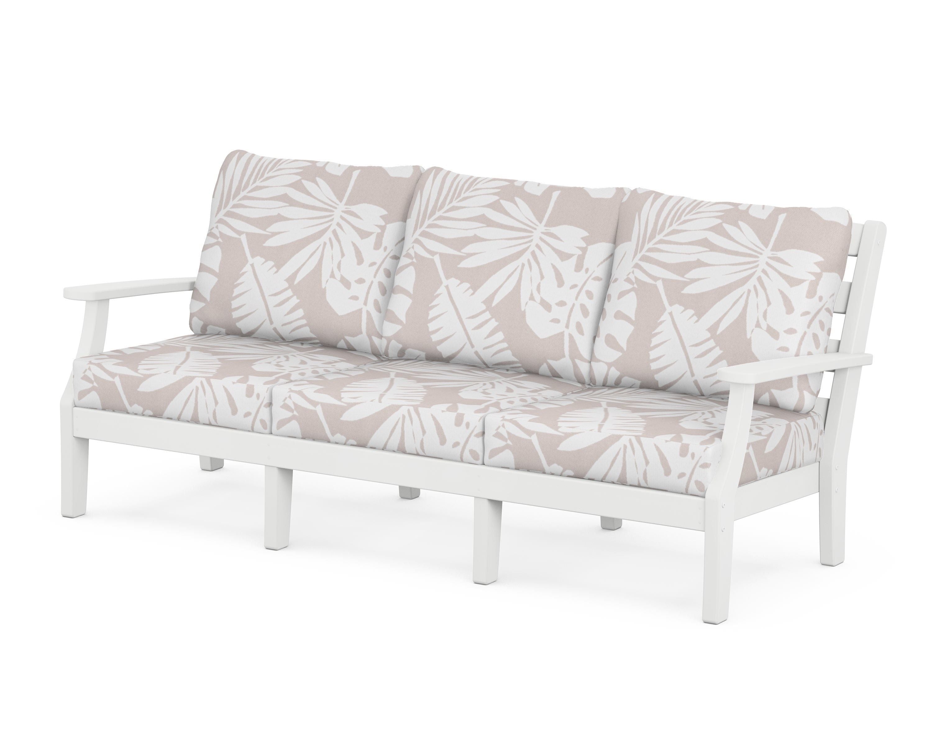 POLYWOOD® Chesapeake Deep Seating Sofa in White / Leaf Dune Burlap