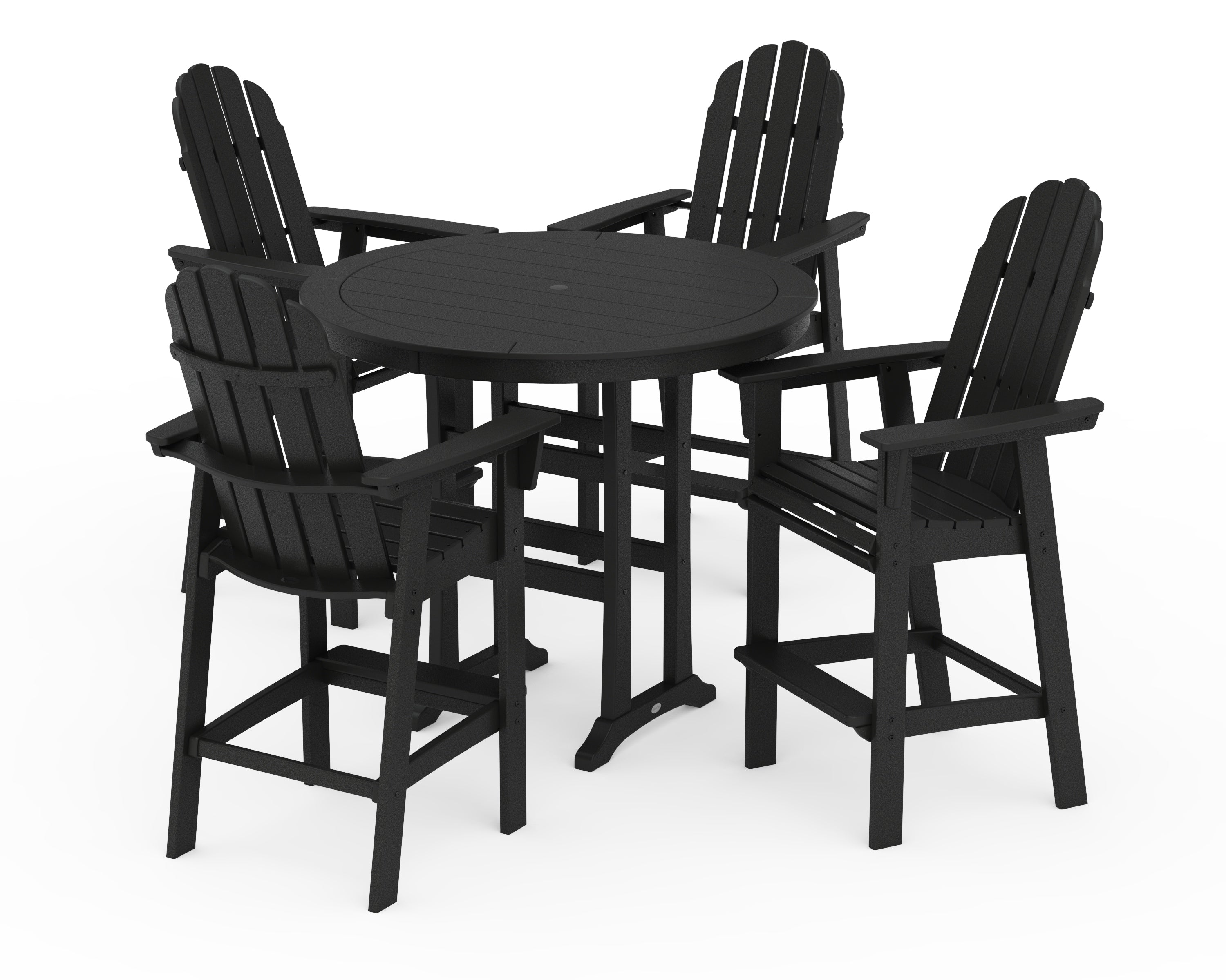 POLYWOOD® Vineyard Curveback Adirondack 5-Piece Nautical Trestle Bar Set in Black