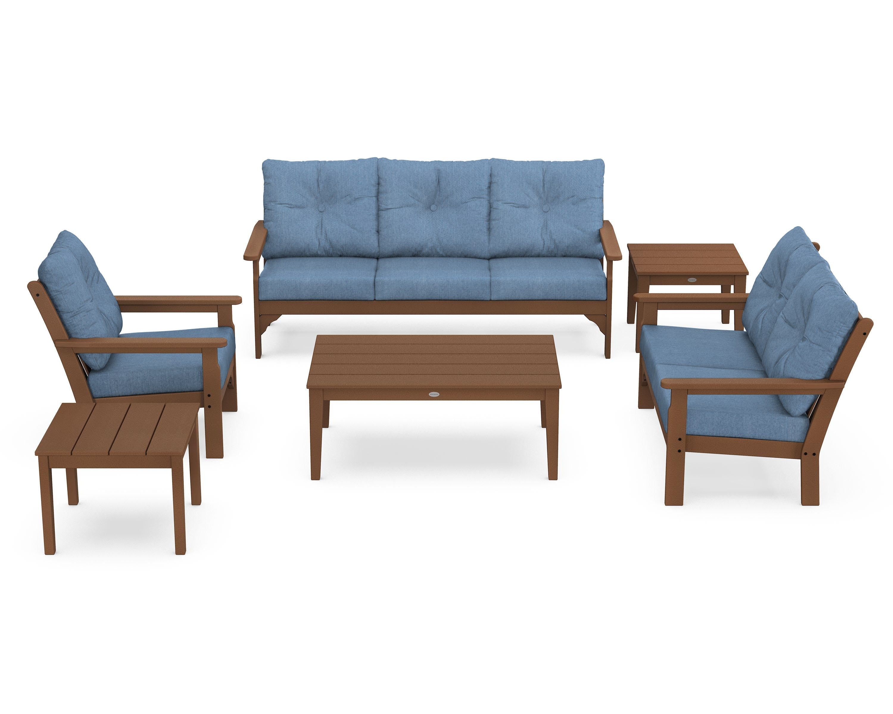POLYWOOD® Vineyard 6-Piece Deep Seating Set in Teak / Sky Blue