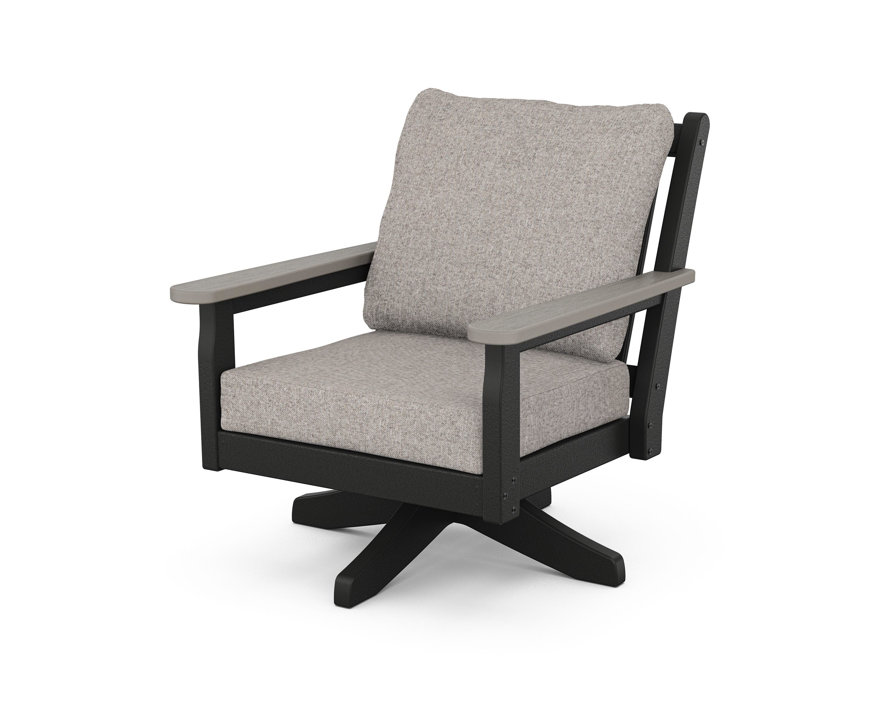 POLYWOOD® Chippendale Deep Seating Swivel Chair in Black / Driftwood / Weathered Tweed
