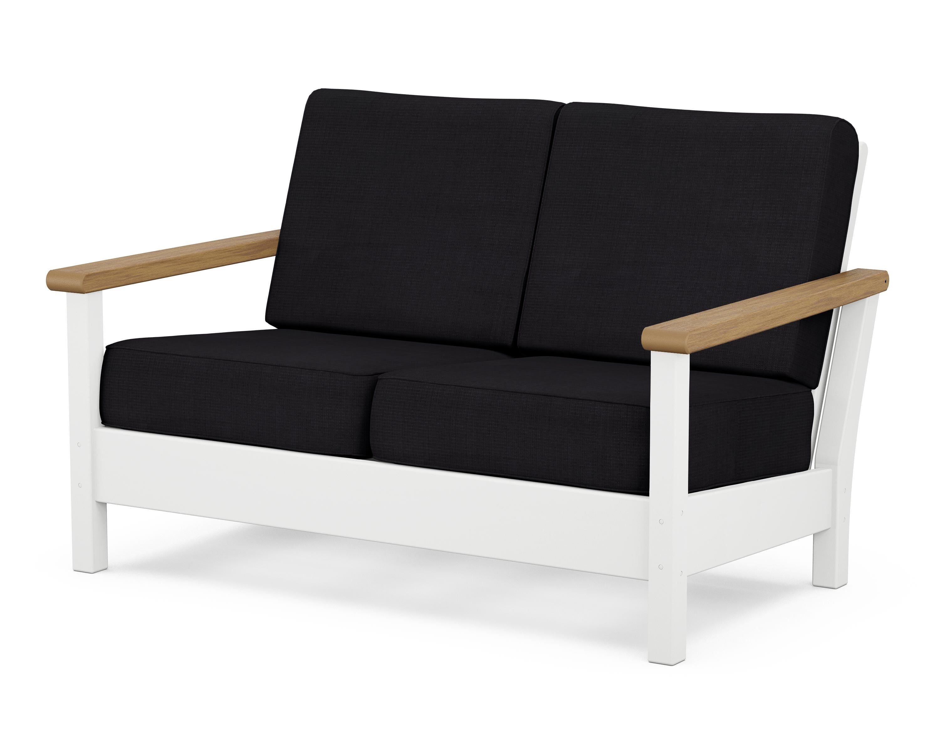 POLYWOOD® Harbour Deep Seating Loveseat in White / Natural / Midnight Linen