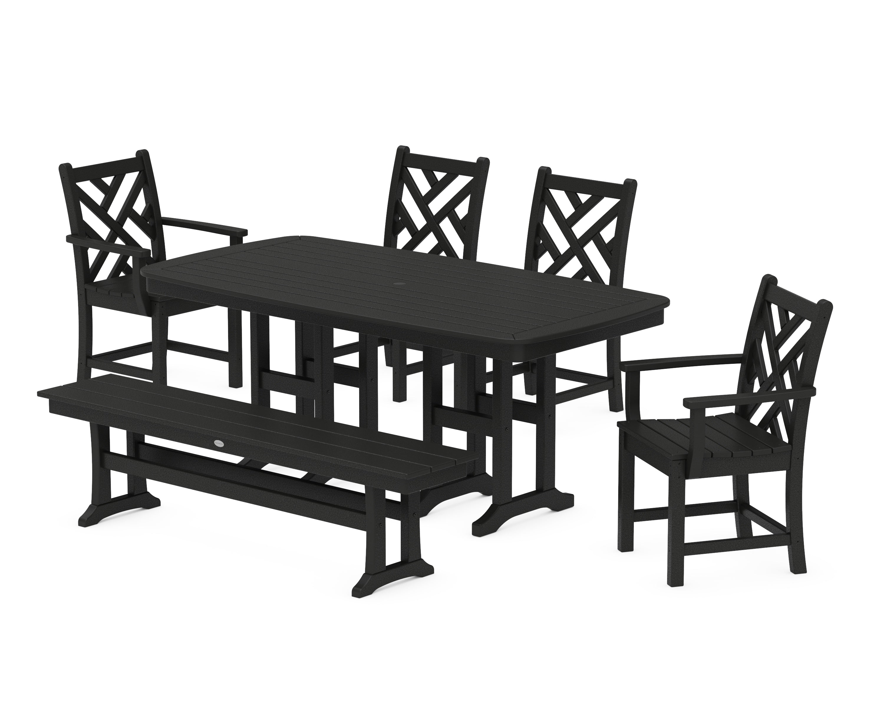 POLYWOOD® Chippendale 6-Piece Dining Set with Bench in Black