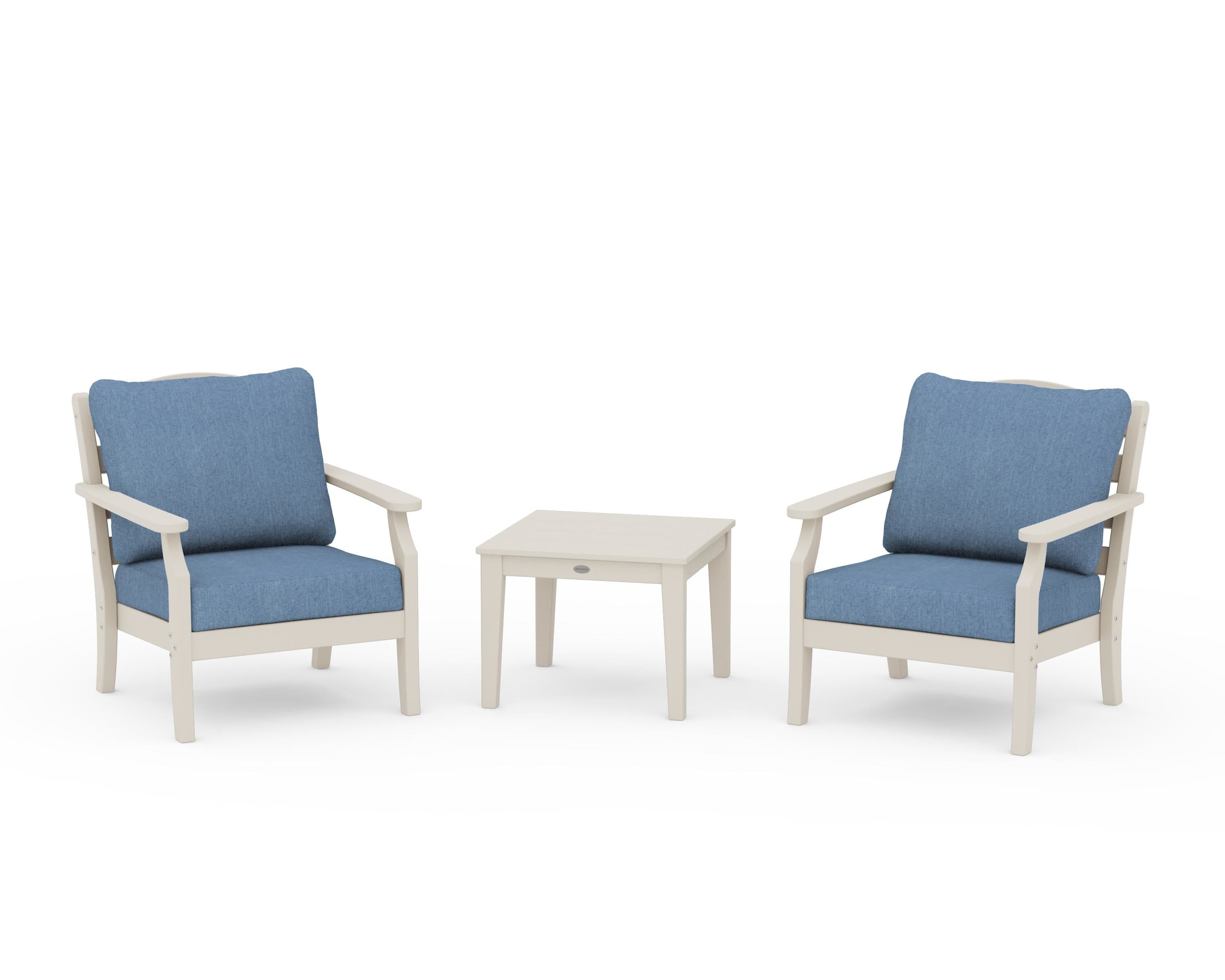 Draper James™ by POLYWOOD® Savannah 3-Piece Deep Seating Set in Sand / Sky Blue