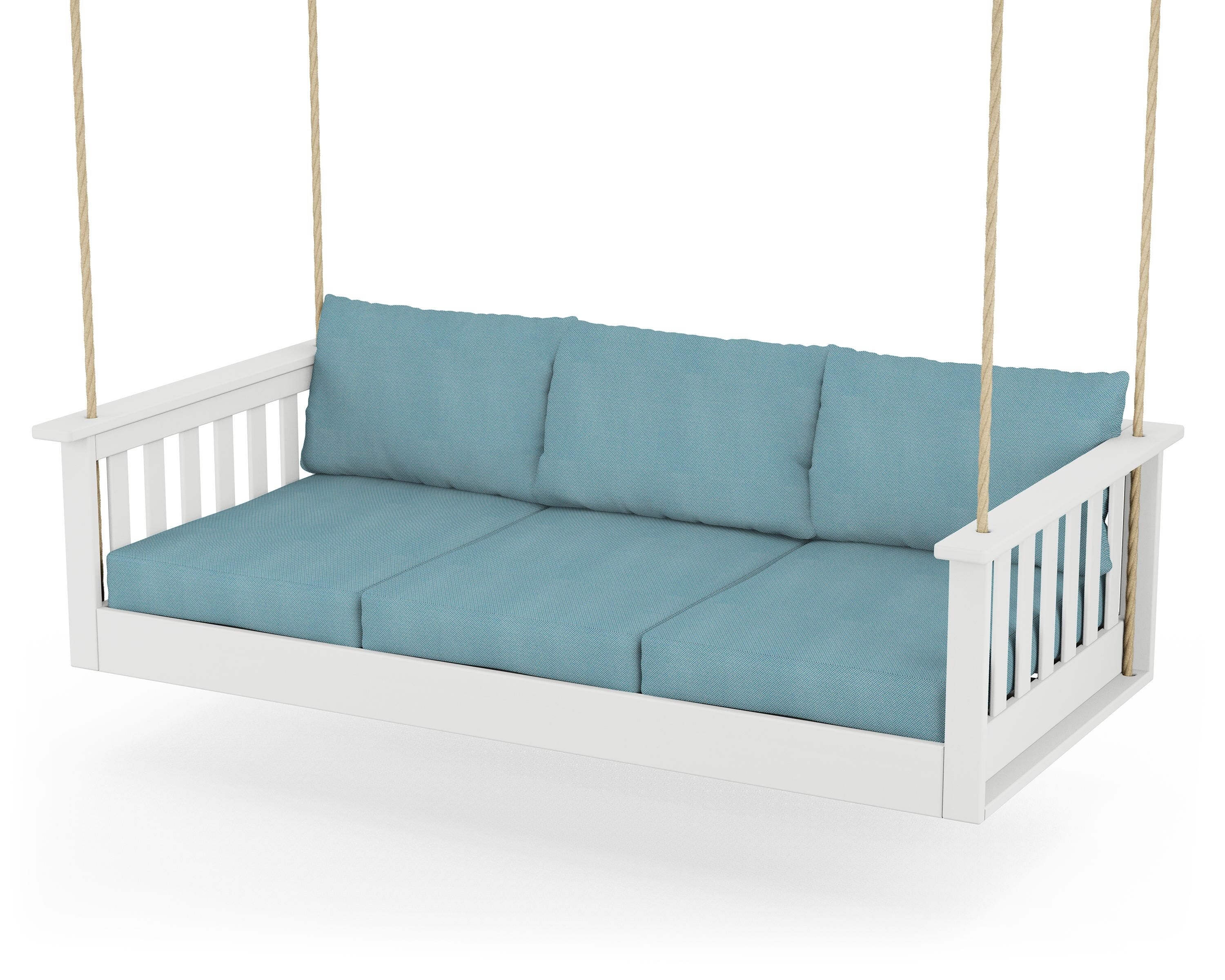 POLYWOOD® Vineyard Daybed Swing in White / Lattice Sky Blue