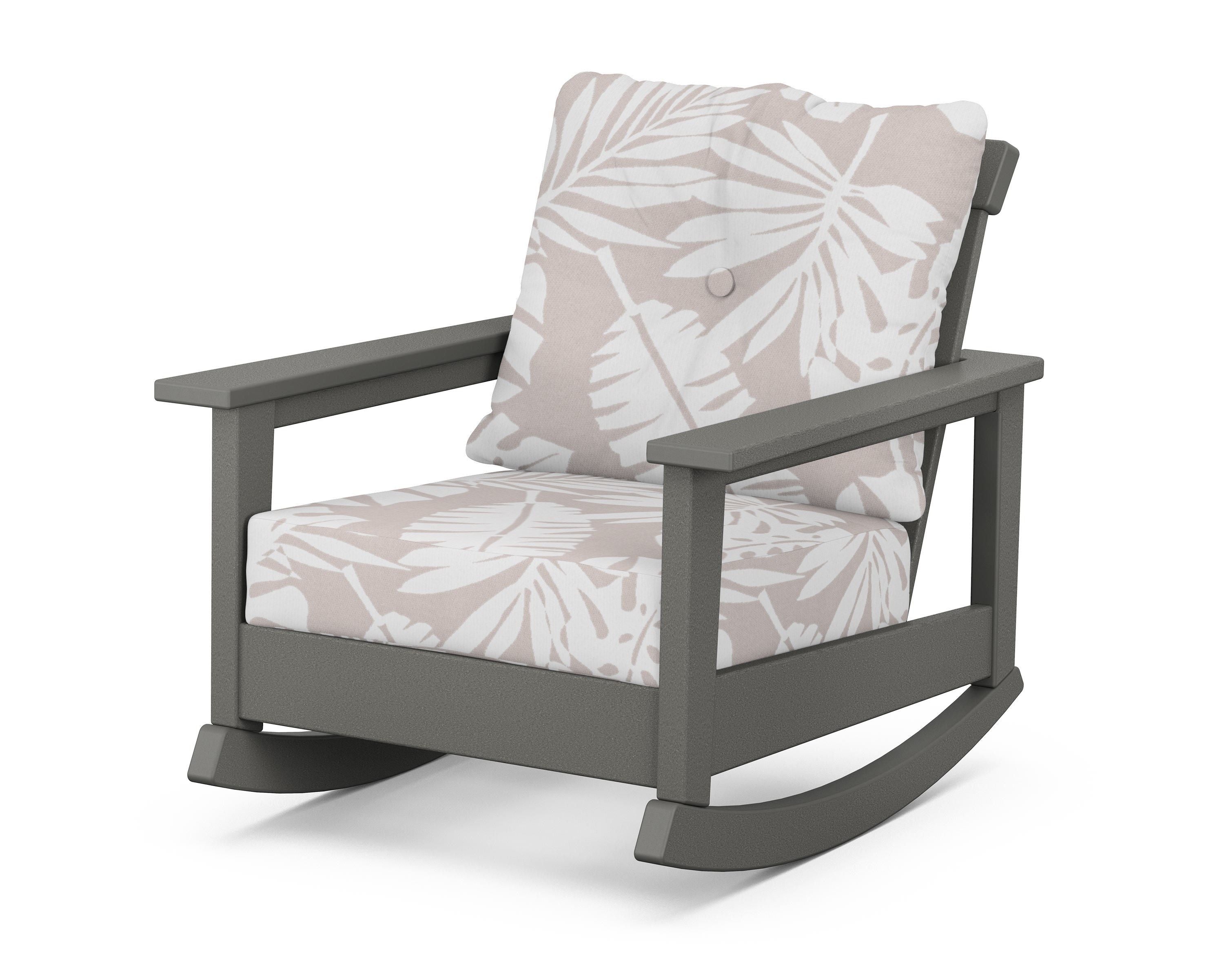 POLYWOOD® Prescott Deep Seating Rocking Chair in Slate Grey / Leaf Dune Burlap