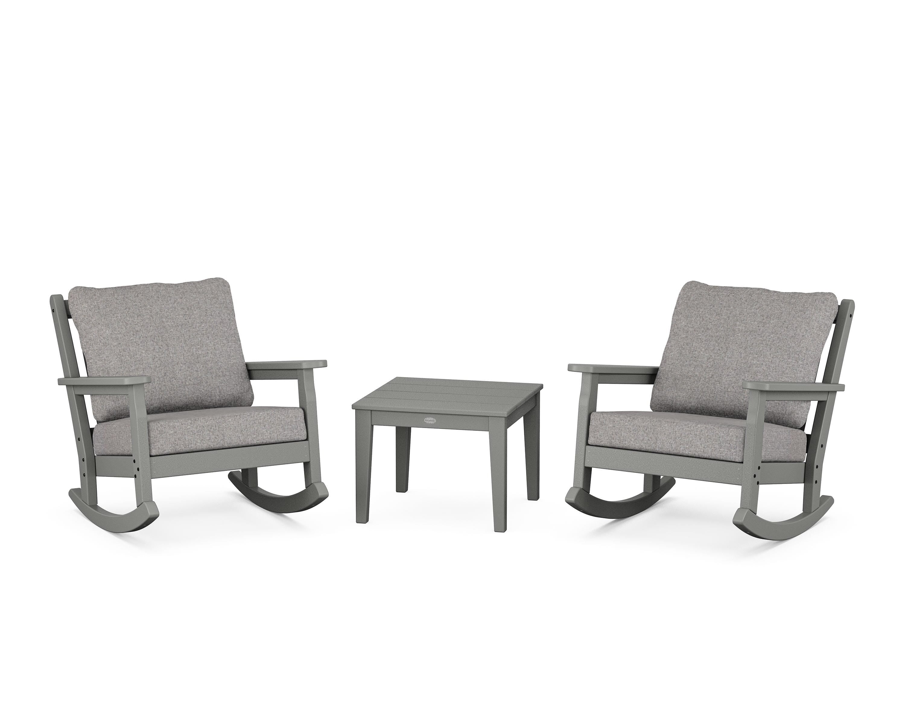POLYWOOD® Chippendale 3-Piece Deep Seating Rocker Set in Slate Grey / Grey Mist