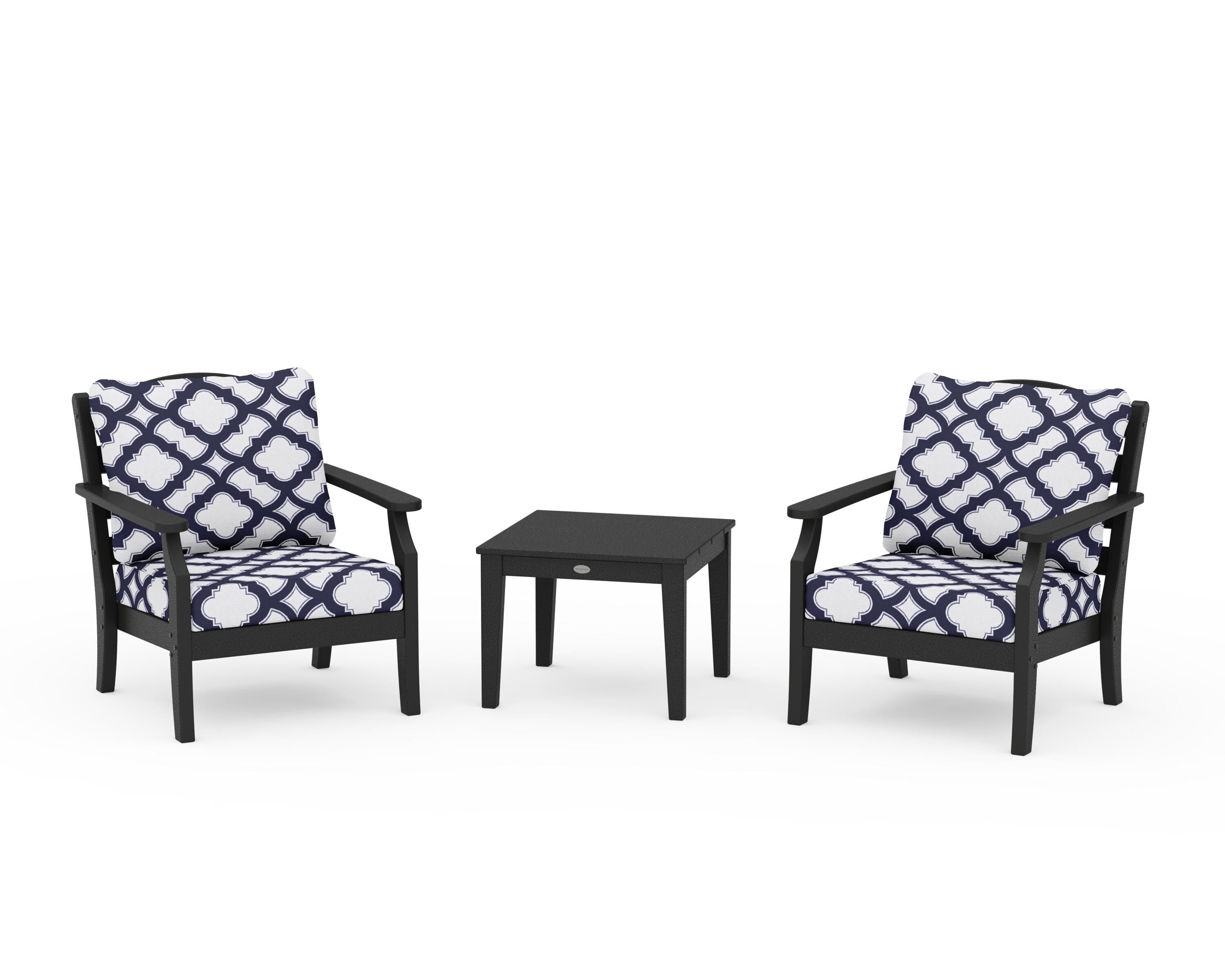 Draper James™ by POLYWOOD® Savannah 3-Piece Deep Seating Set in Black / Trellis Navy