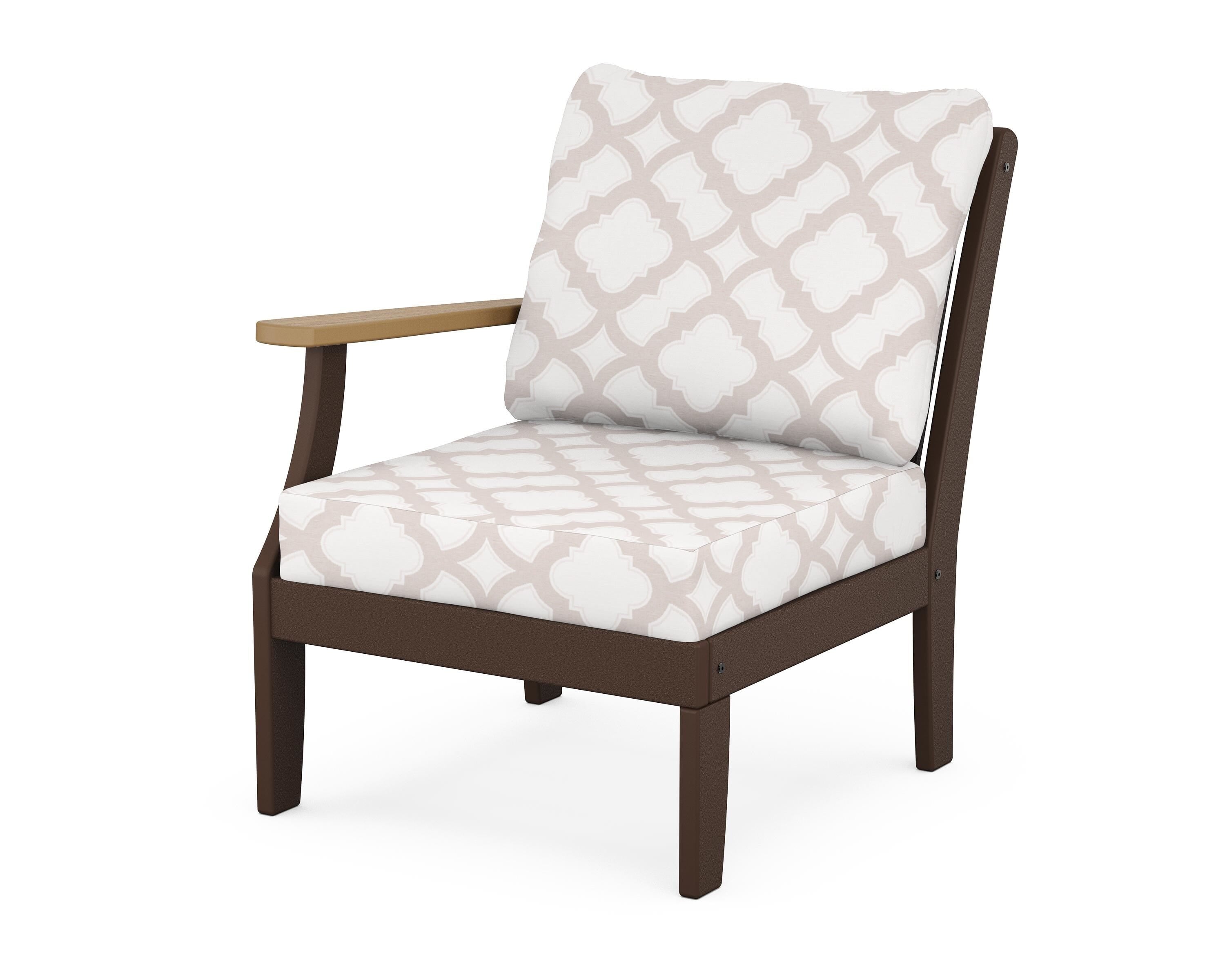 POLYWOOD® Braxton Modular Left Arm Chair in Mahogany / Natural / Trellis Dune Burlap
