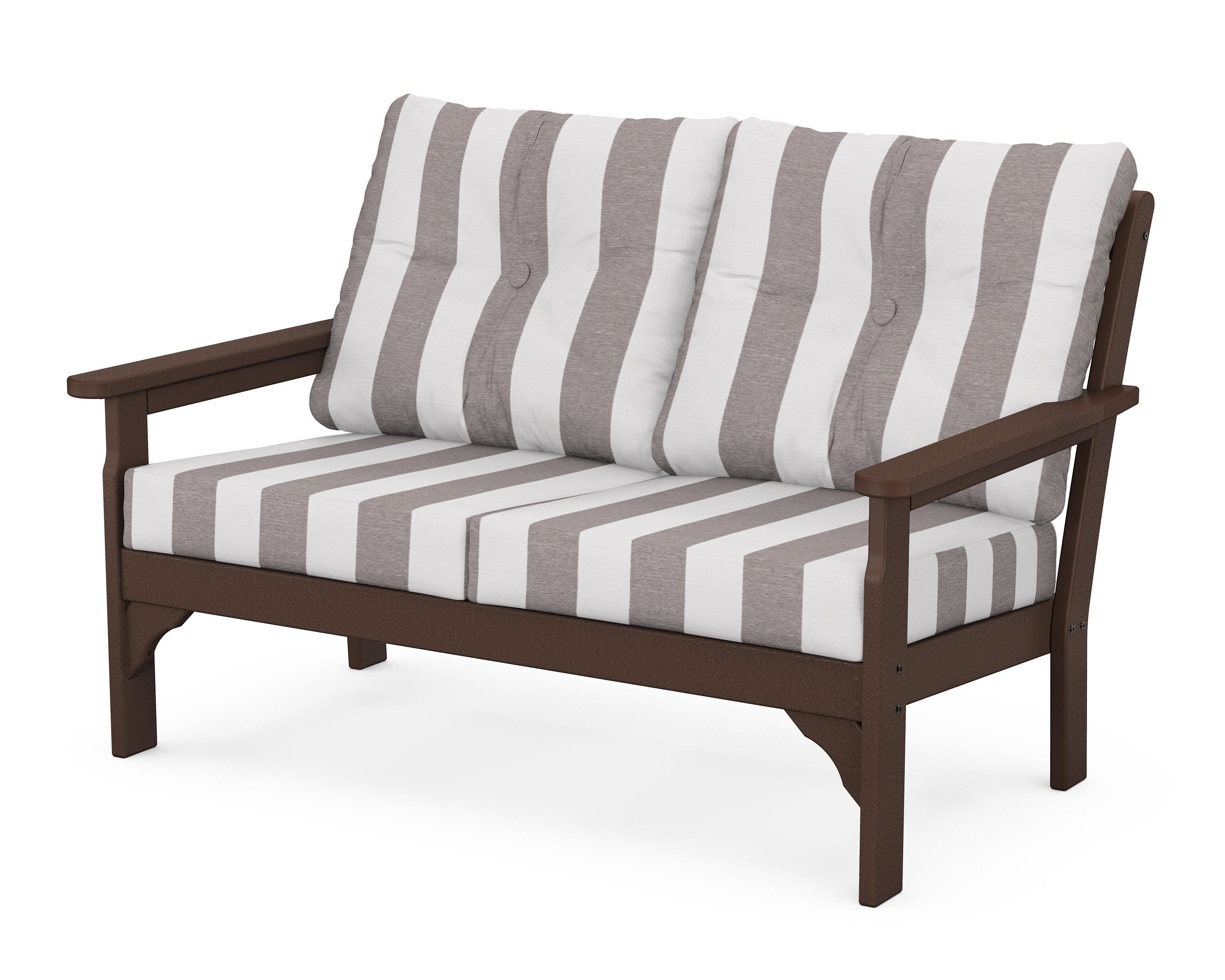 POLYWOOD® Vineyard Deep Seating Loveseat in Mahogany / Cabana Stripe Grey Mist