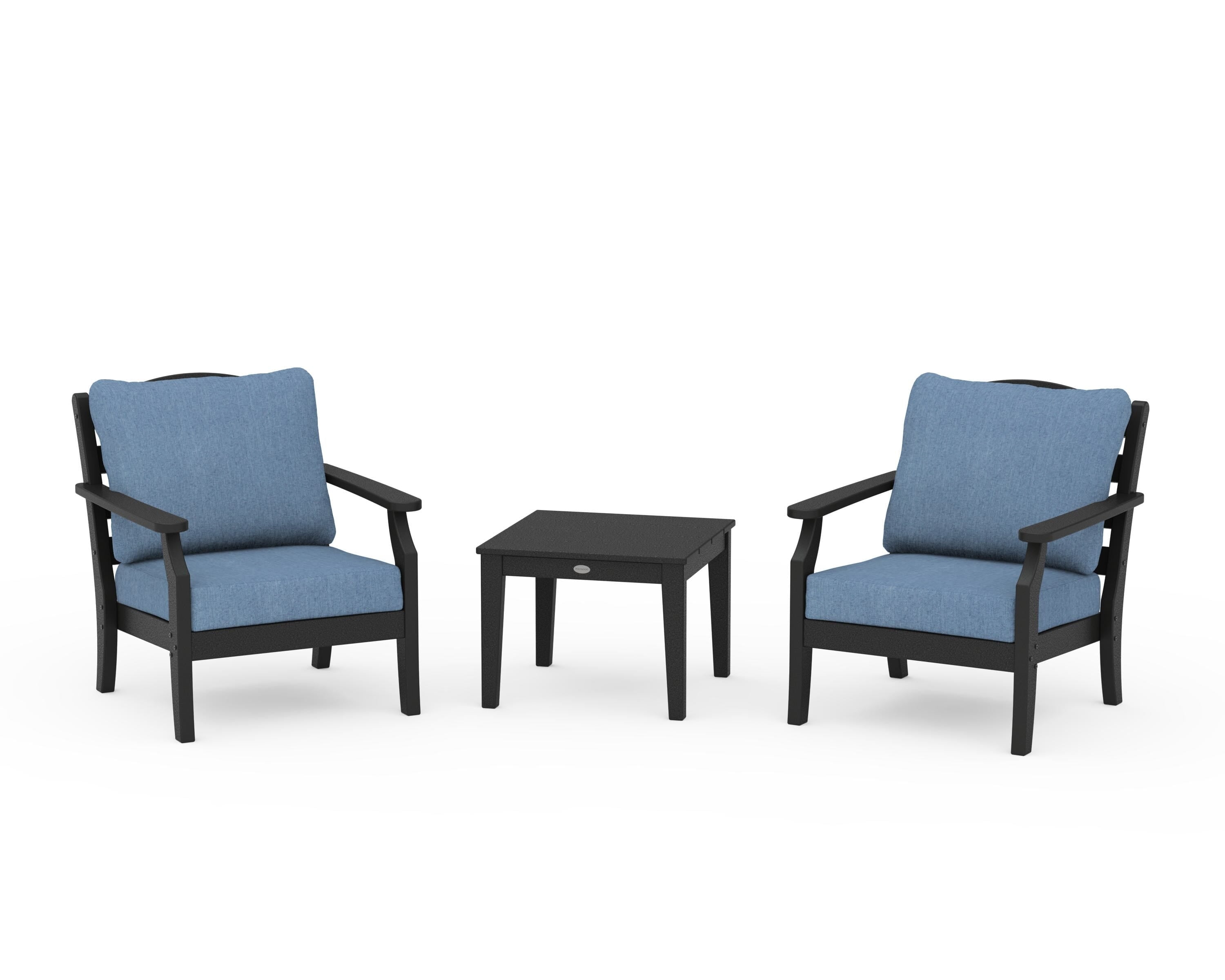 Draper James™ by POLYWOOD® Savannah 3-Piece Deep Seating Set in Black / Sky Blue