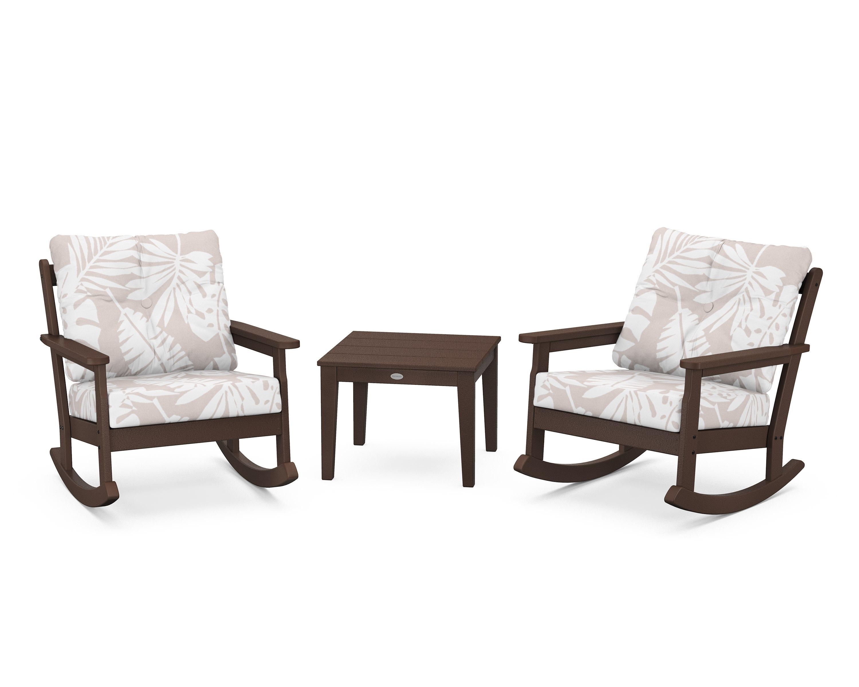 POLYWOOD® Vineyard 3-Piece Deep Seating Rocker Set in Mahogany / Leaf Dune Burlap