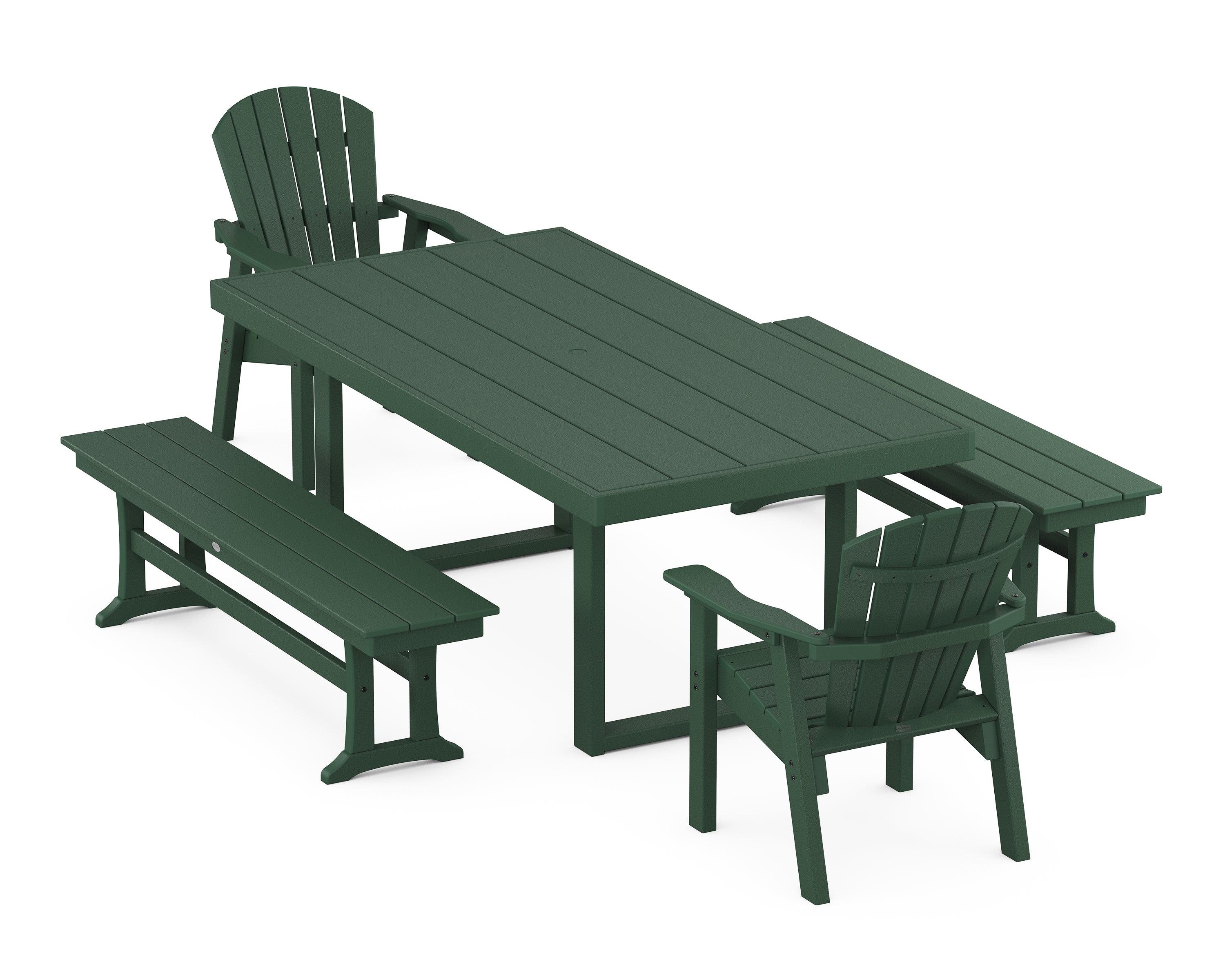 POLYWOOD® Seashell 5-Piece Dining Set with Benches in Green