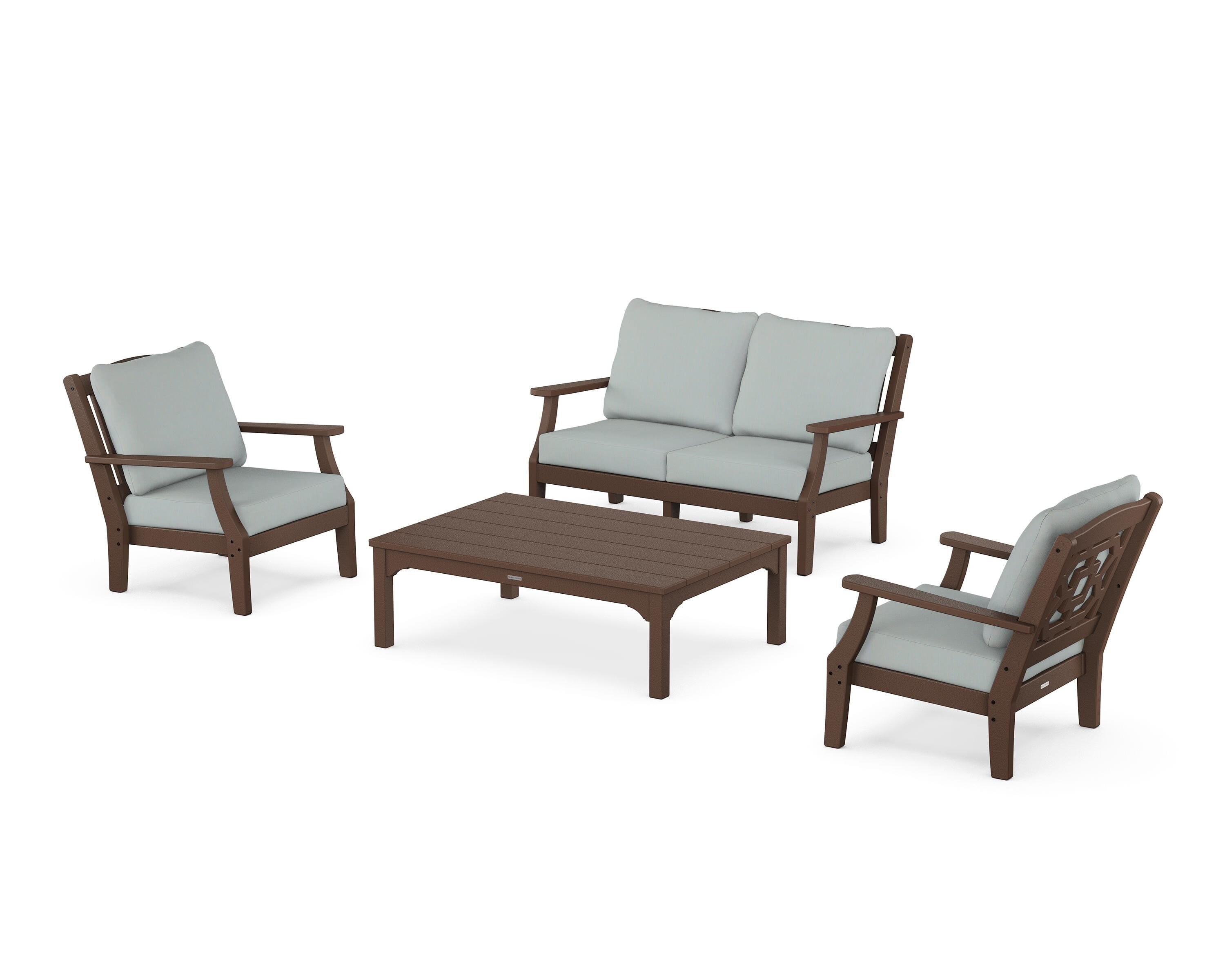 Martha Stewart by POLYWOOD® Chinoiserie 4-Piece Deep Seating Set with Loveseat in Mahogany / Spa
