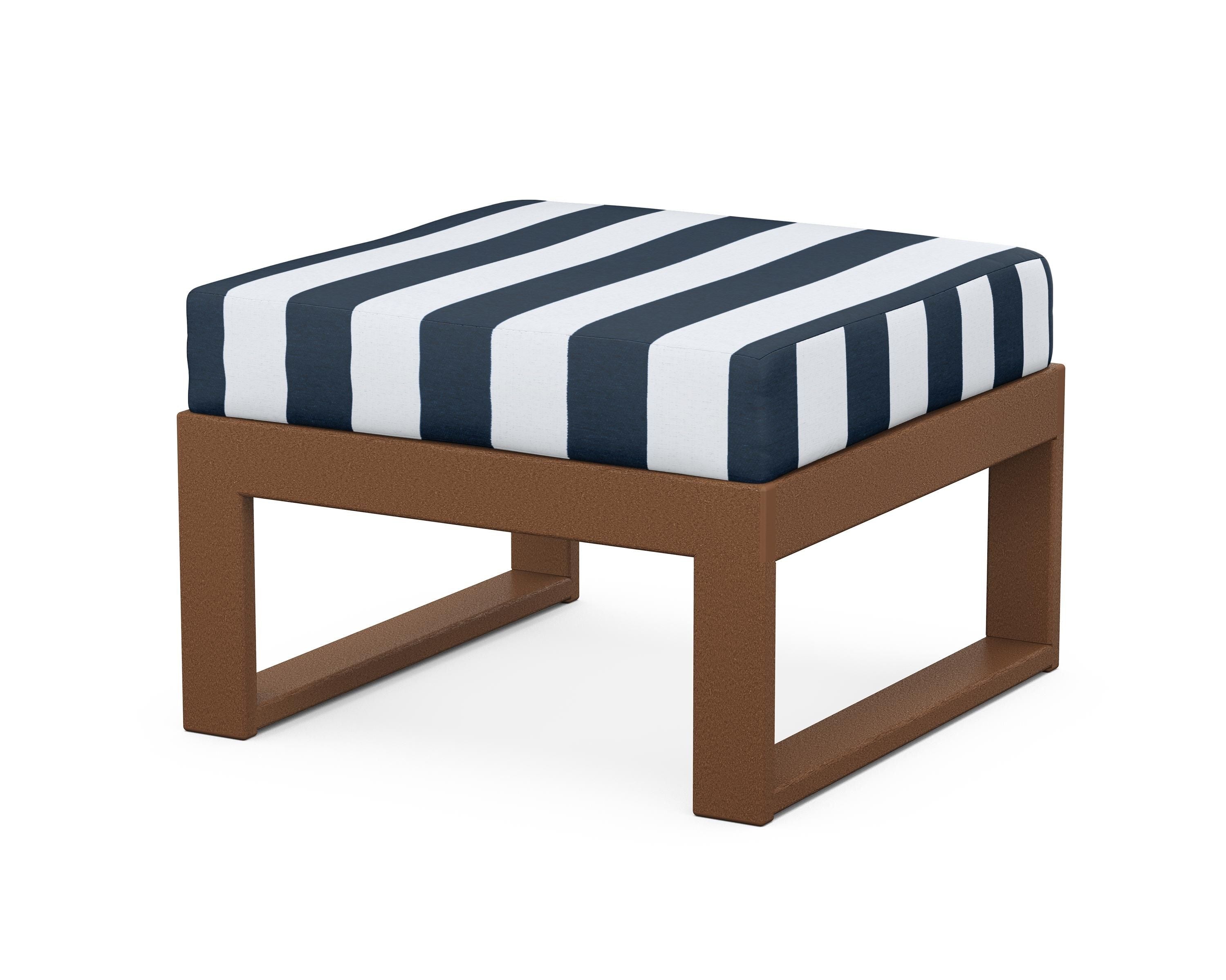 Unbranded Modular Ottoman - Modern in Teak / Cabana Stripe Marine Indigo