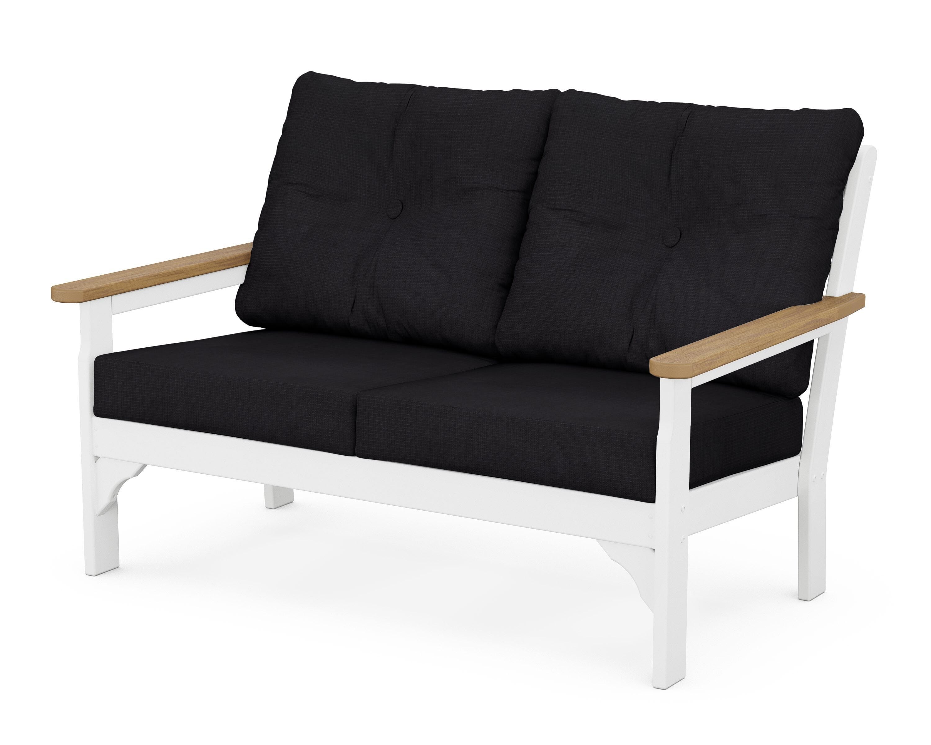 POLYWOOD® Vineyard Deep Seating Loveseat in White / Natural / Midnight Linen