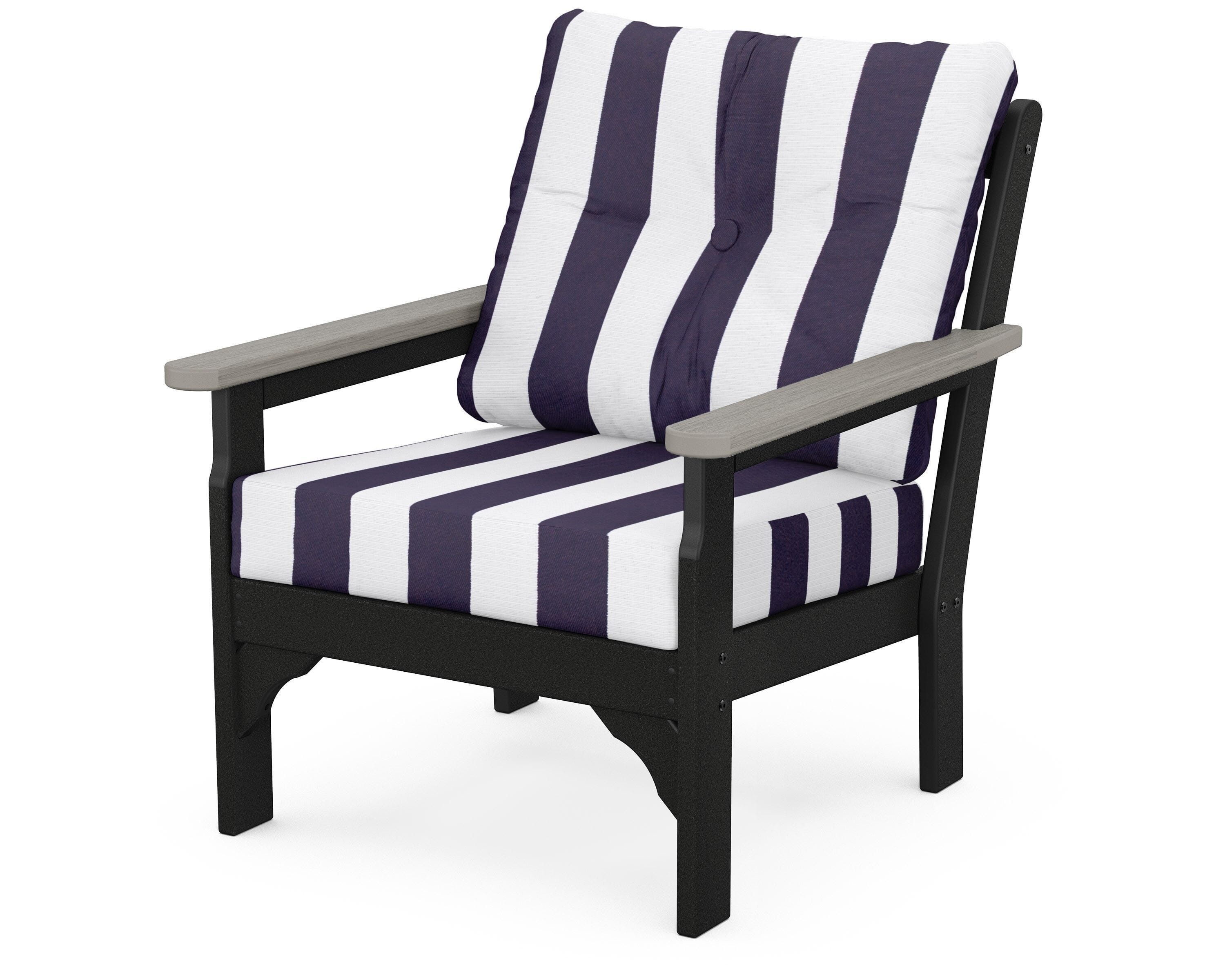 POLYWOOD® Vineyard Deep Seating Chair in Black / Driftwood / Cabana Stripe Navy