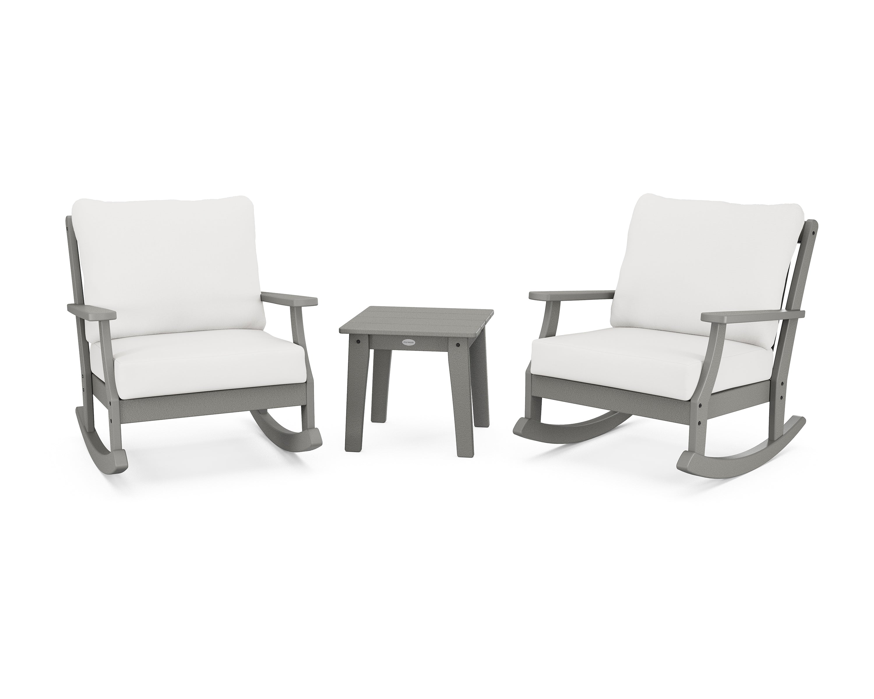 POLYWOOD® Braxton 3-Piece Deep Seating Rocker Set in Slate Grey / Natural Linen