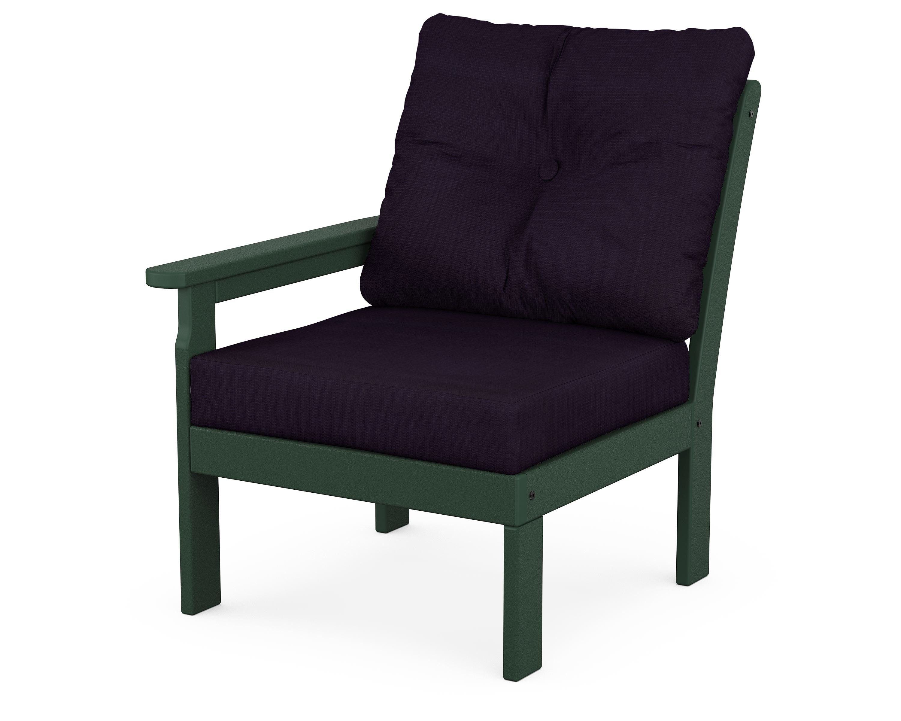 POLYWOOD® Vineyard Modular Left Arm Chair in Green / Navy Linen