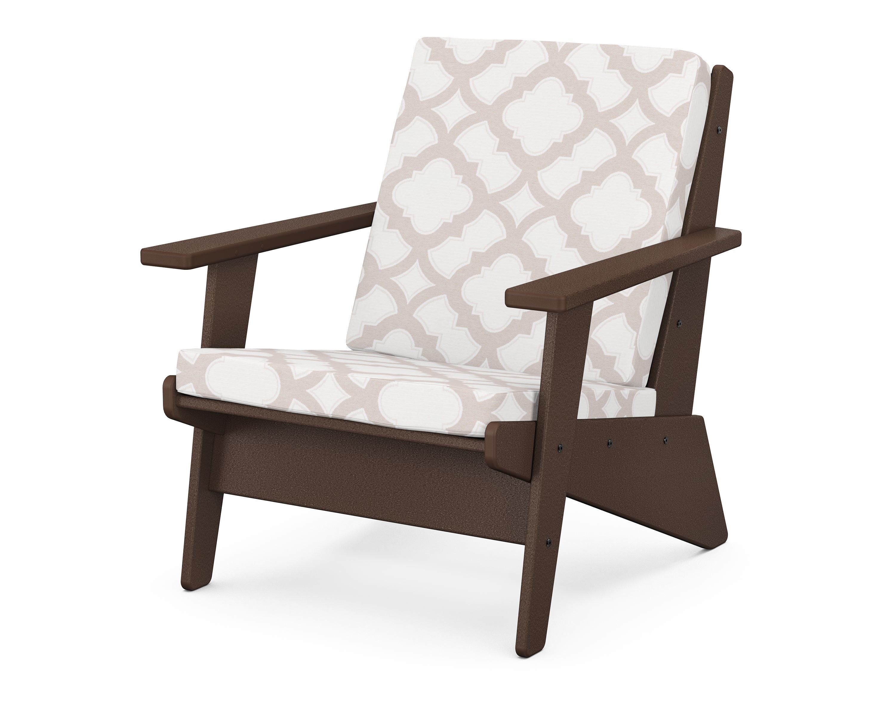 POLYWOOD® Riviera Modern Lounge Chair in Mahogany / Trellis Dune Burlap