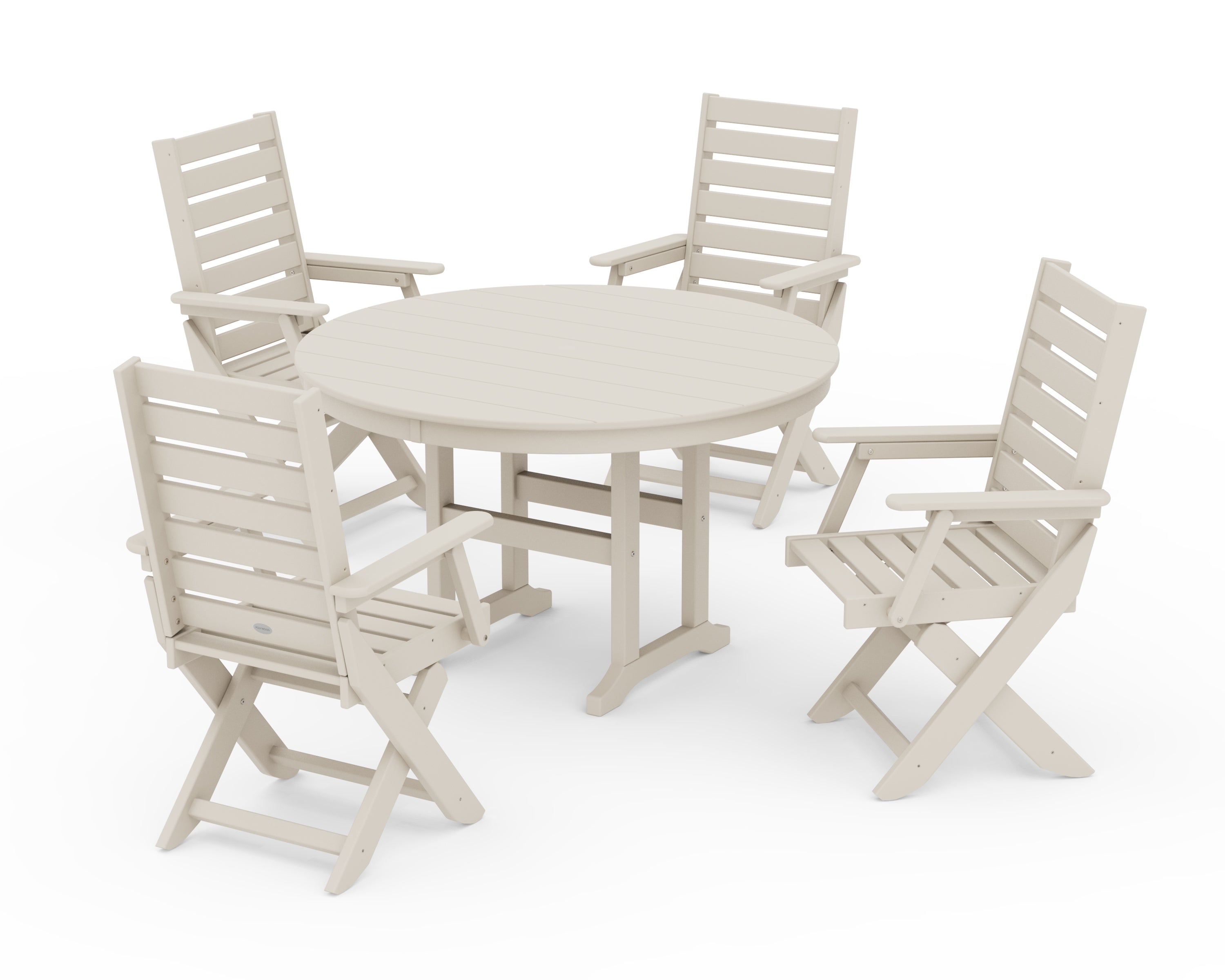 POLYWOOD® Captain Folding Chair 5-Piece Round Dining Set in Sand