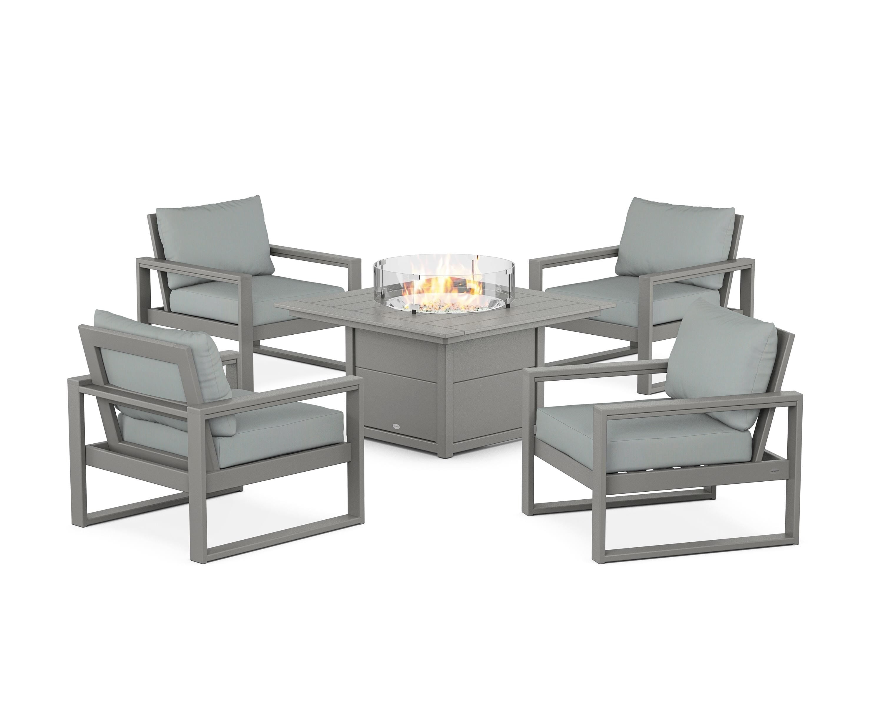 POLYWOOD® EDGE Sectional 5-Piece Deep Seating Set with Fire Pit Table in Slate Grey / Spa