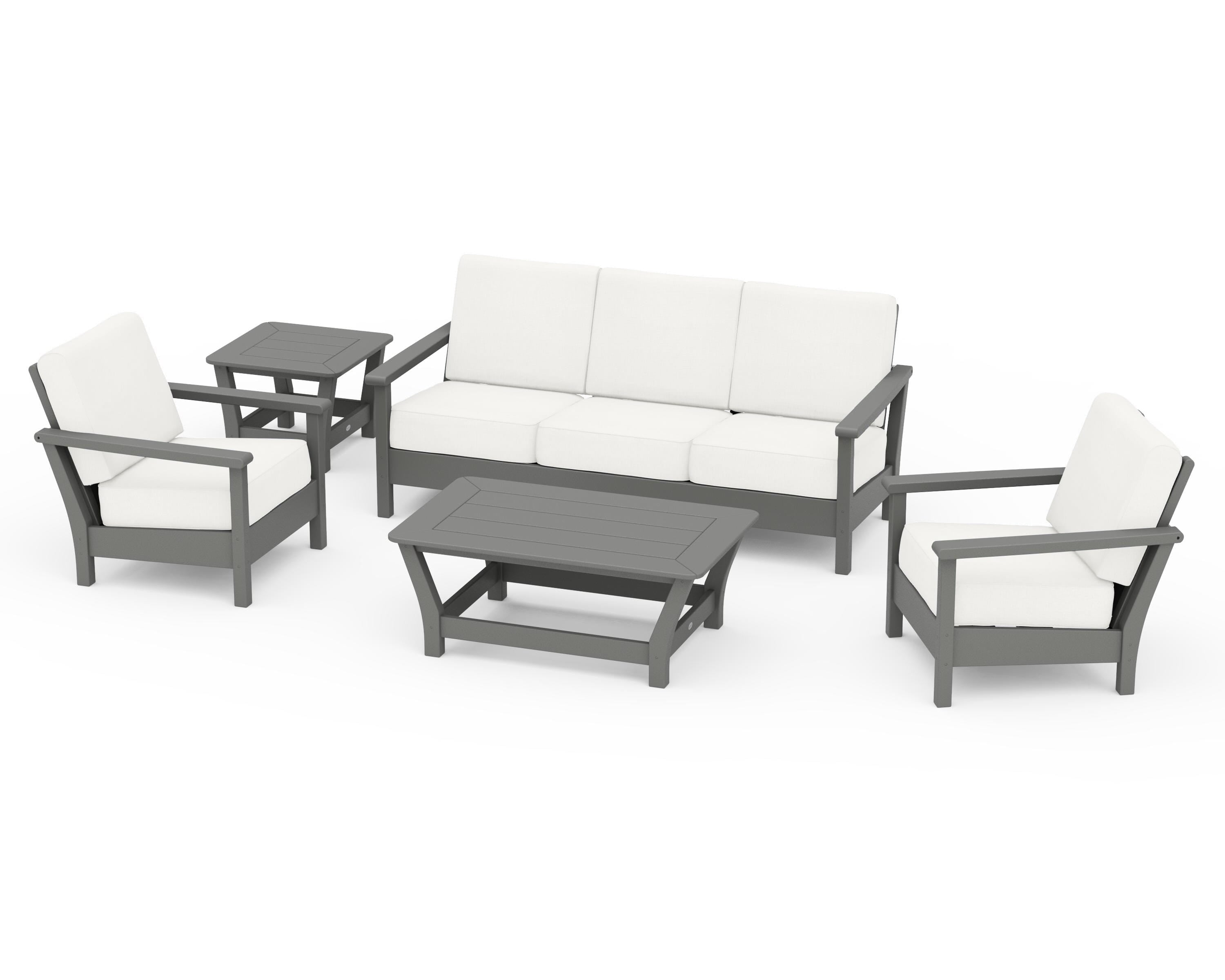 POLYWOOD® Harbour 5-Piece Deep Seating Set in Slate Grey / Natural Linen