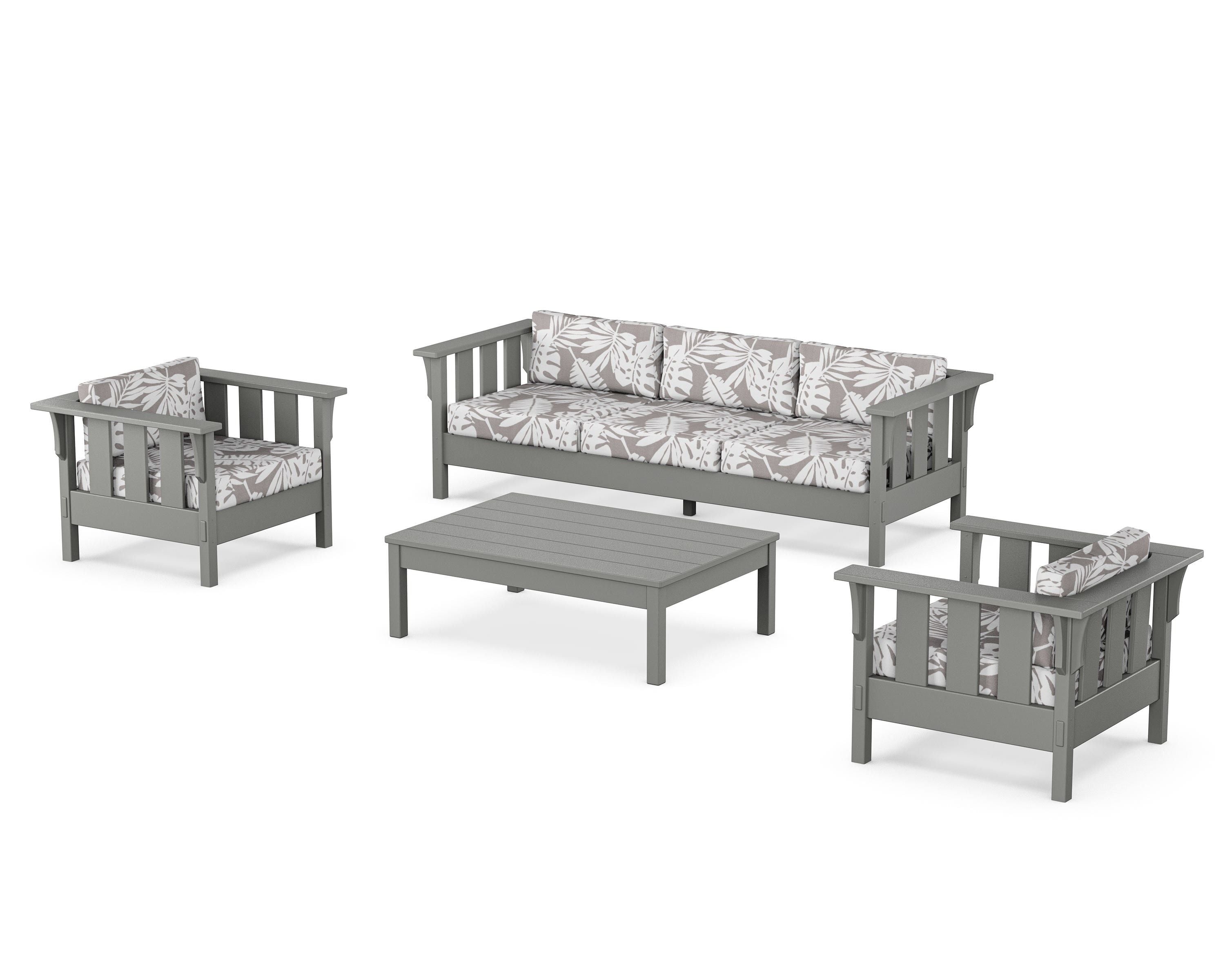 Martha Stewart by POLYWOOD® Acadia 4-Piece Deep Seating Set with Sofa in Slate Grey / Leaf Grey Mist