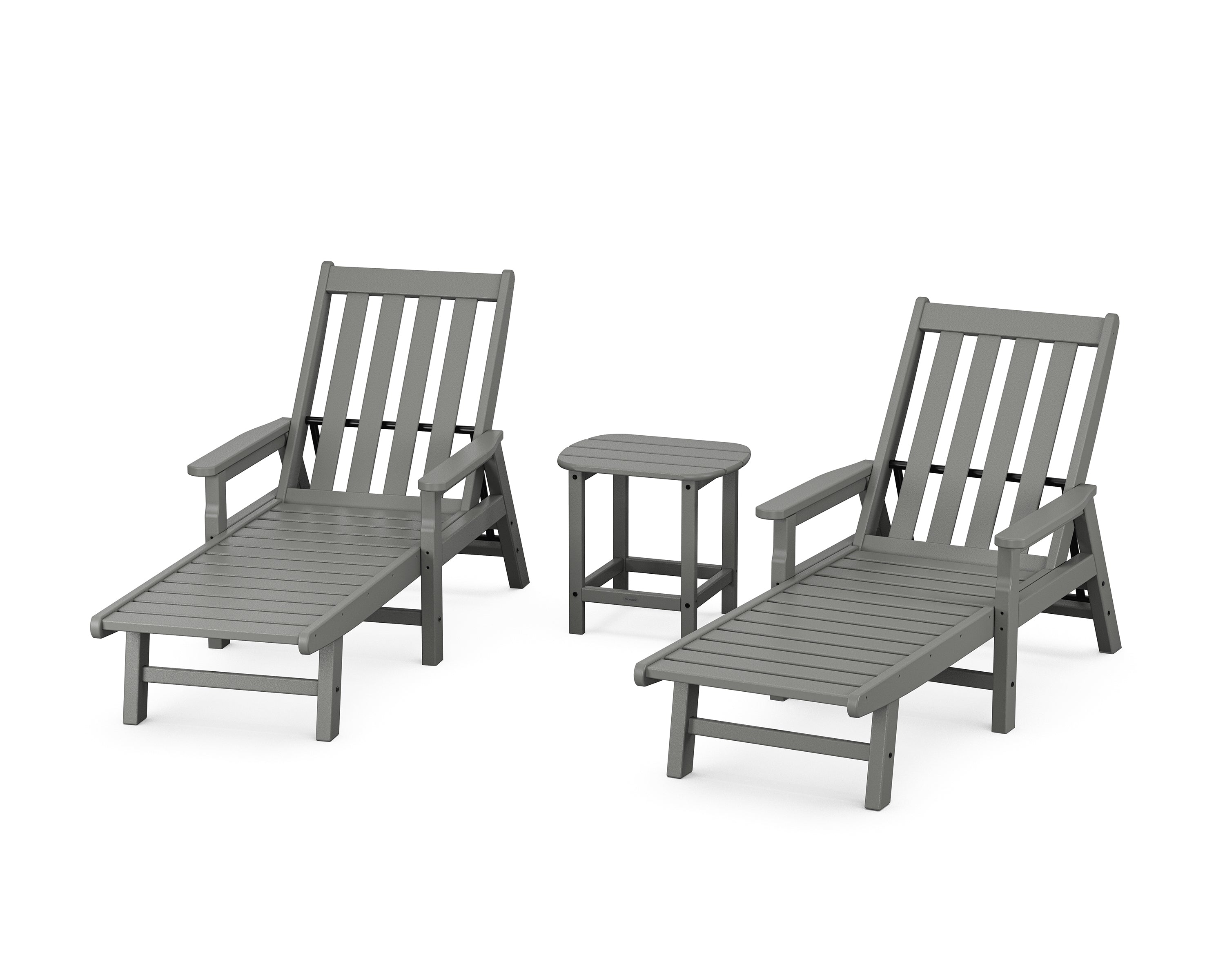 POLYWOOD® Vineyard 3-Piece Chaise with Arms Set in Slate Grey