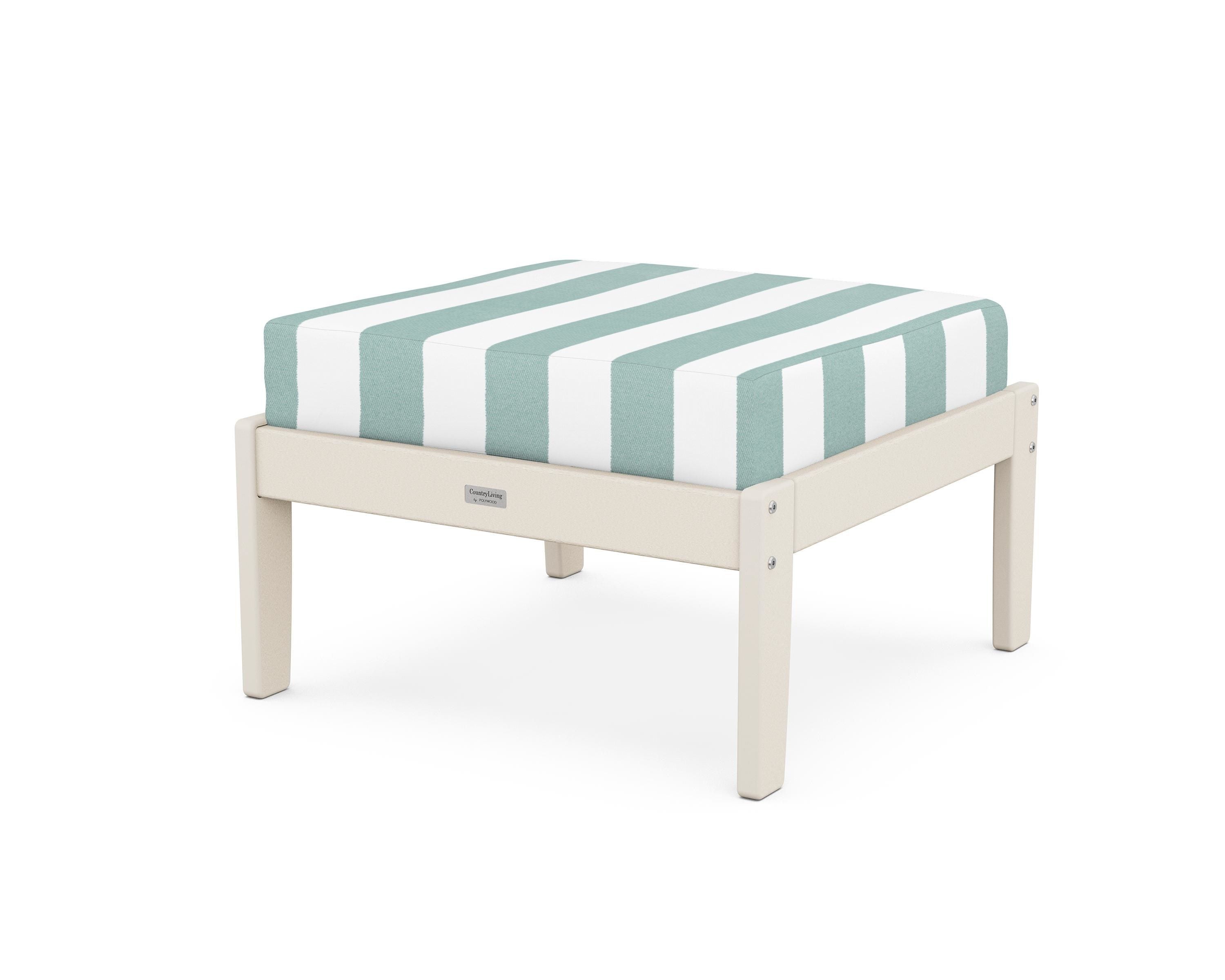 Country Living Cottage Deep Seating Ottoman in Sand / Cabana Stripe Glacier Spa