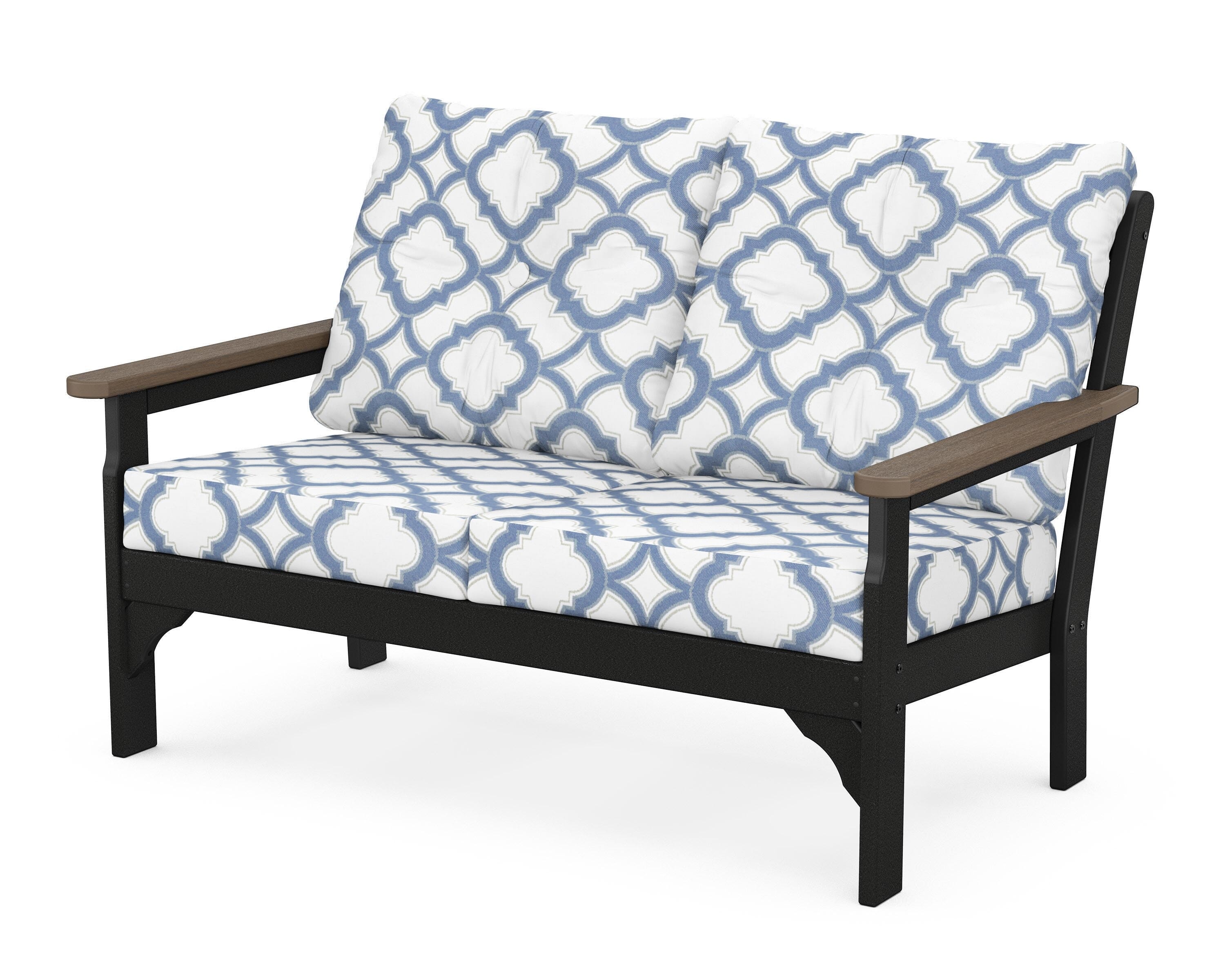 POLYWOOD® Vineyard Deep Seating Loveseat in Black / Kona / Trellis Sky Blue