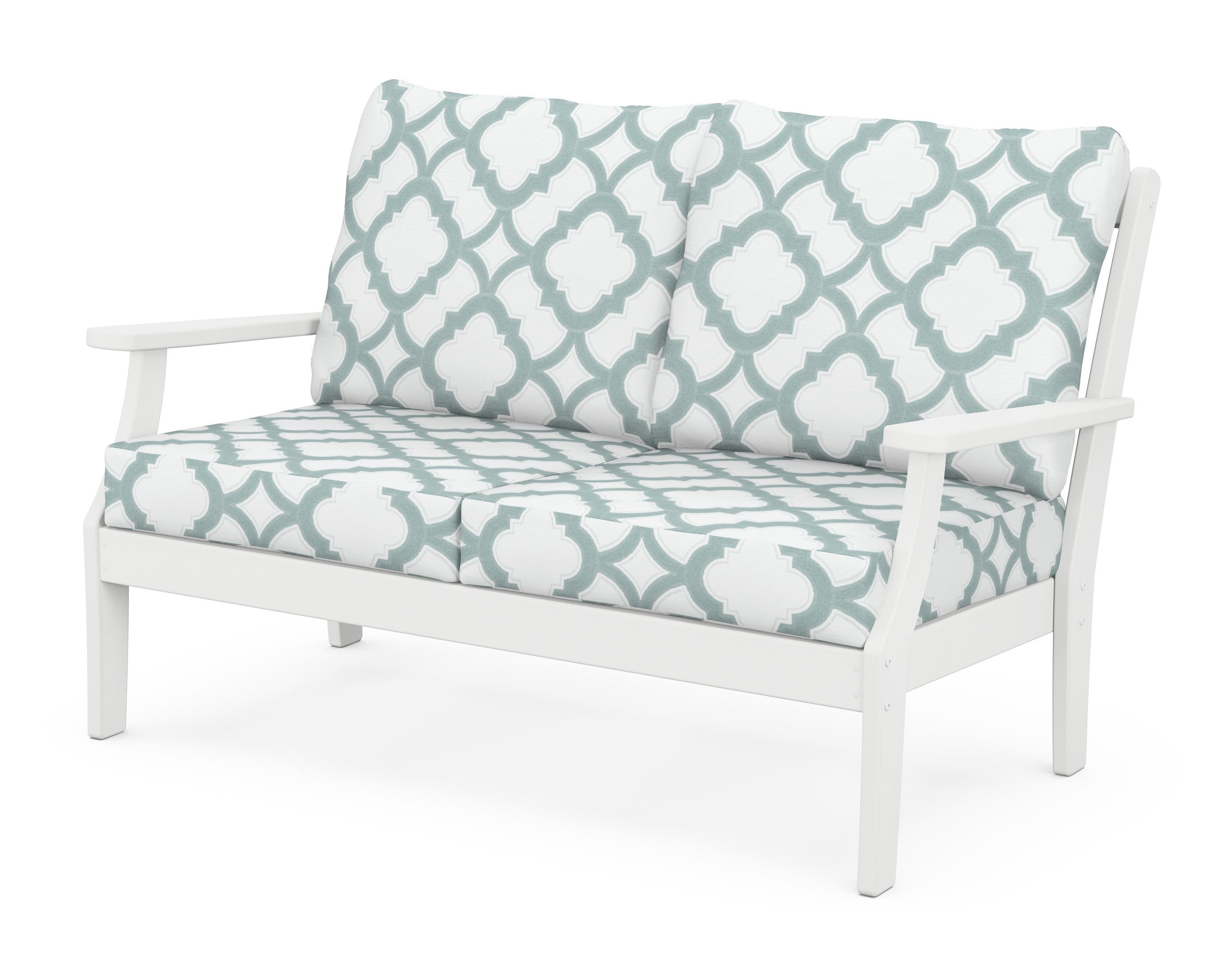 POLYWOOD® Braxton Deep Seating Loveseat in White / Trellis Glacier Spa