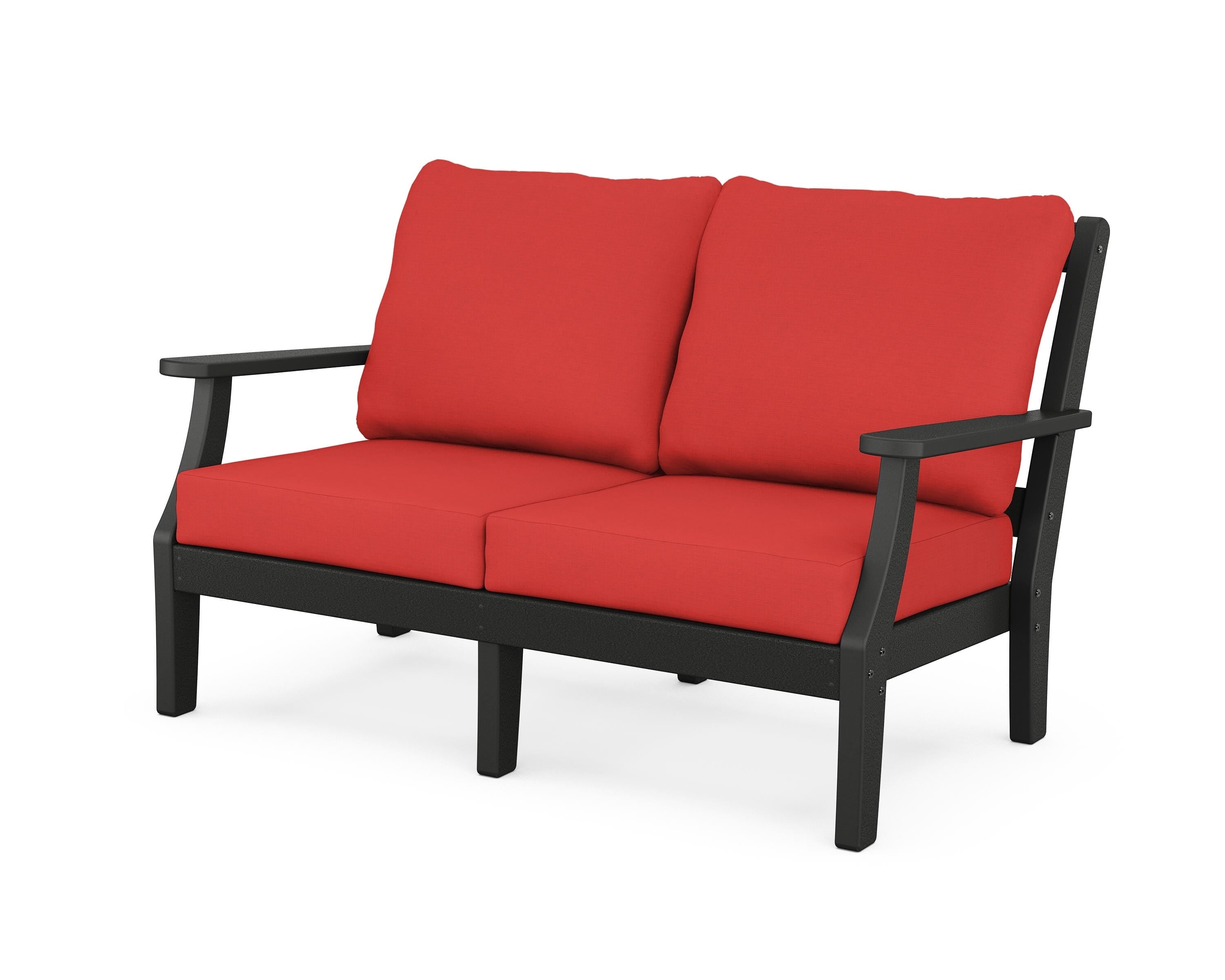 Martha Stewart by POLYWOOD® Chinoiserie Deep Seating Loveseat in Black / Crimson Linen