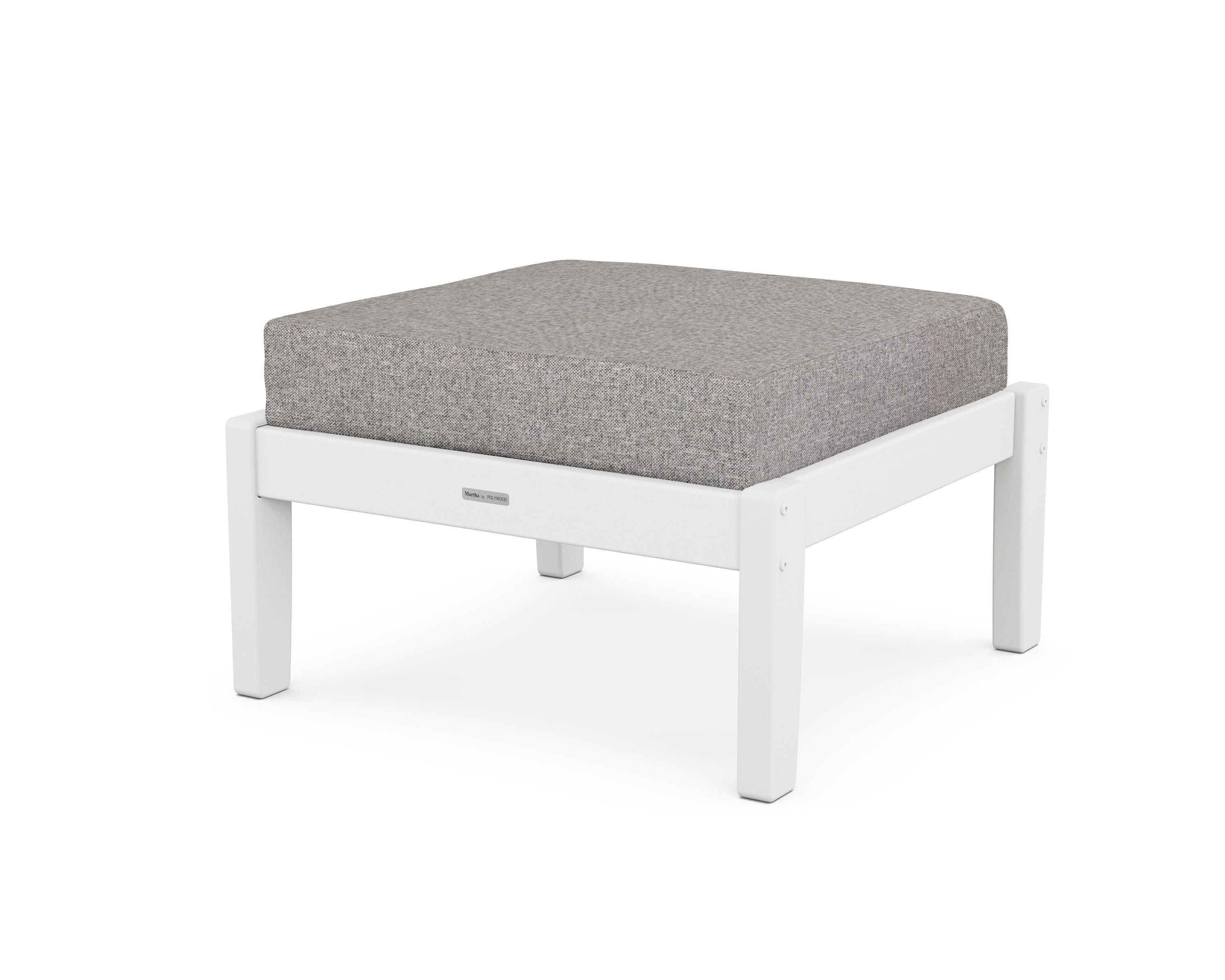 Martha Stewart by POLYWOOD® Chinoiserie Deep Seating Ottoman in White / Grey Mist