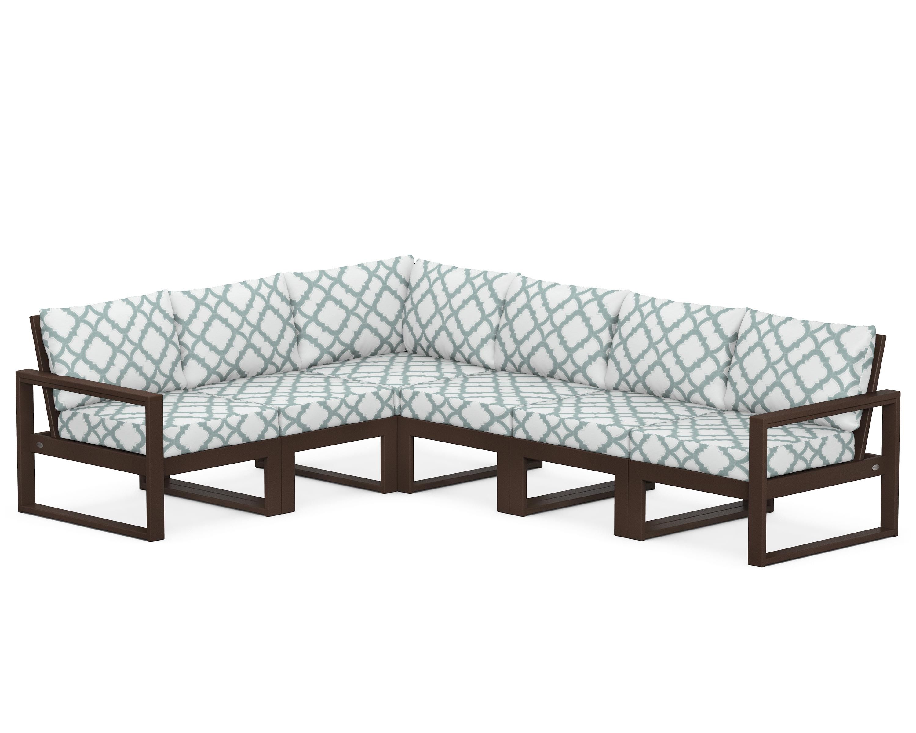 POLYWOOD® EDGE 6-Piece Modular Deep Seating Set in Mahogany / Trellis Glacier Spa