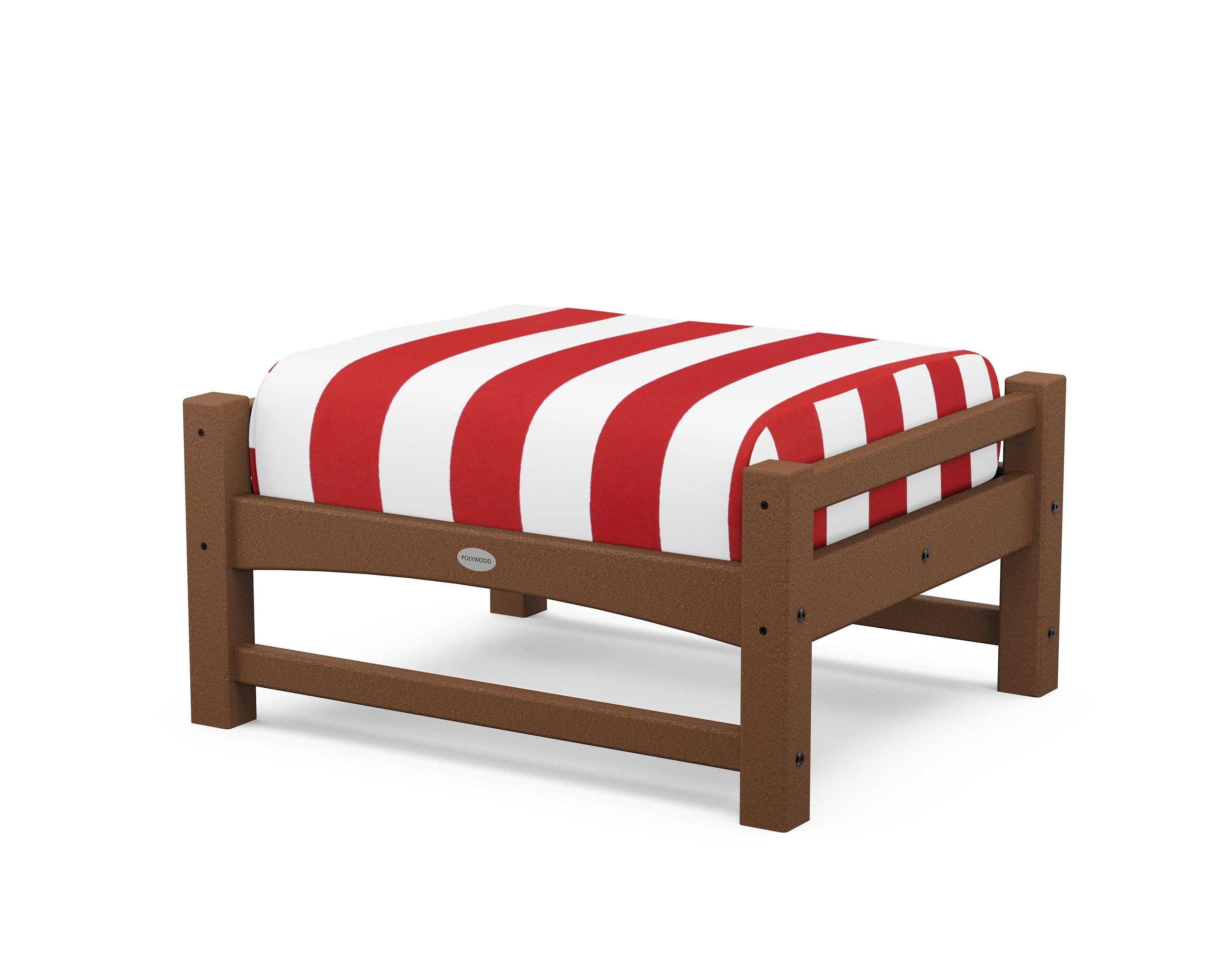 POLYWOOD® Club Ottoman in Teak / Cabana Stripe Crimson
