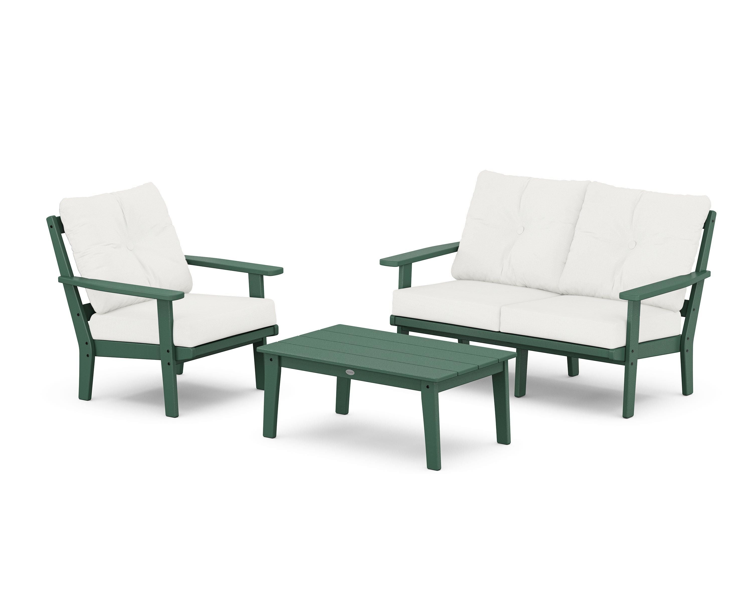 POLYWOOD® Prairie 3-Piece Deep Seating Set with Loveseat in Green / Natural Linen