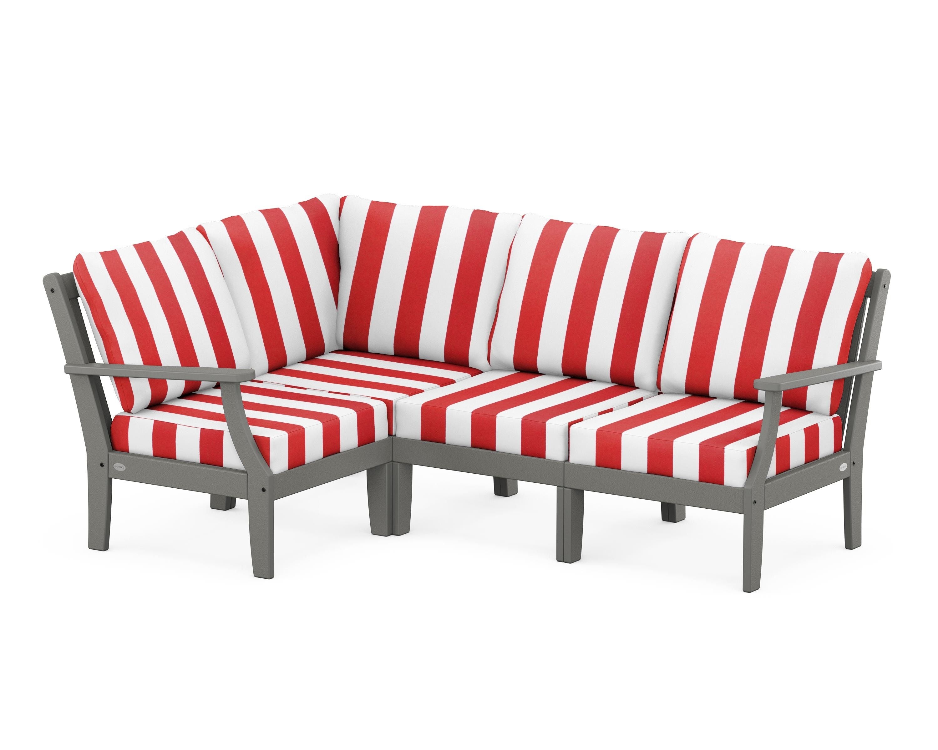 POLYWOOD® Braxton Modular 4-Piece Deep Seating Set in Slate Grey / Cabana Stripe Crimson