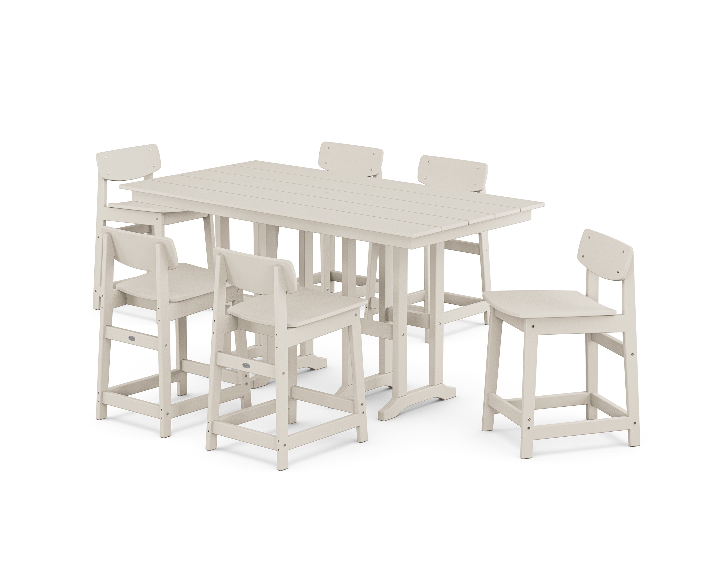 POLYWOOD® Modern Studio Urban Lowback Counter Chair 7-Piece Set in Sand