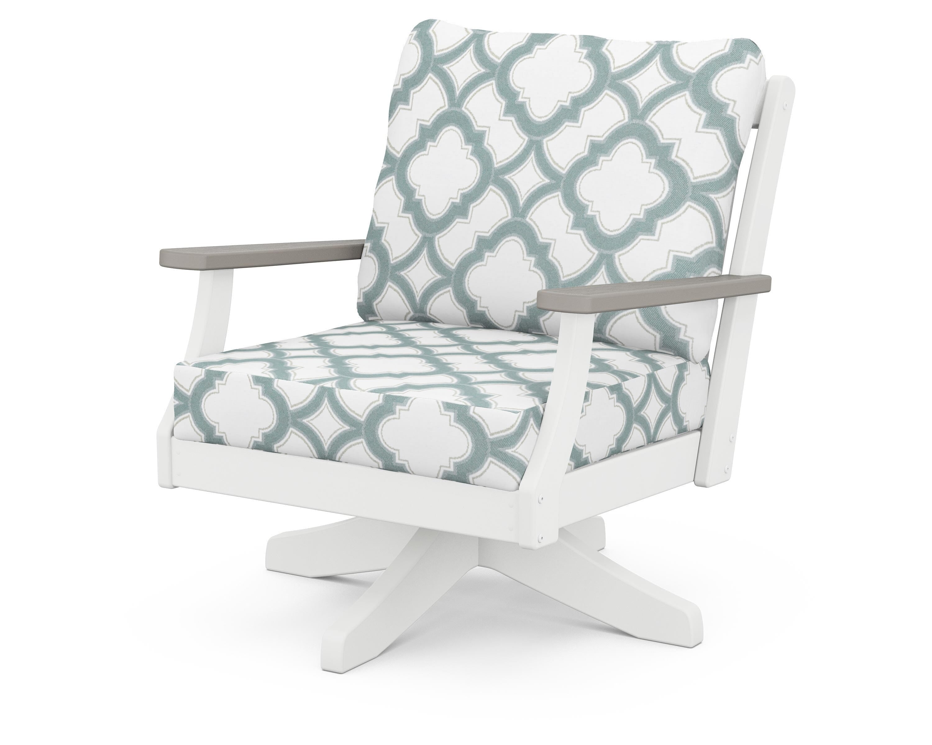 POLYWOOD® Braxton Deep Seating Swivel Chair in White / Driftwood / Trellis Glacier Spa
