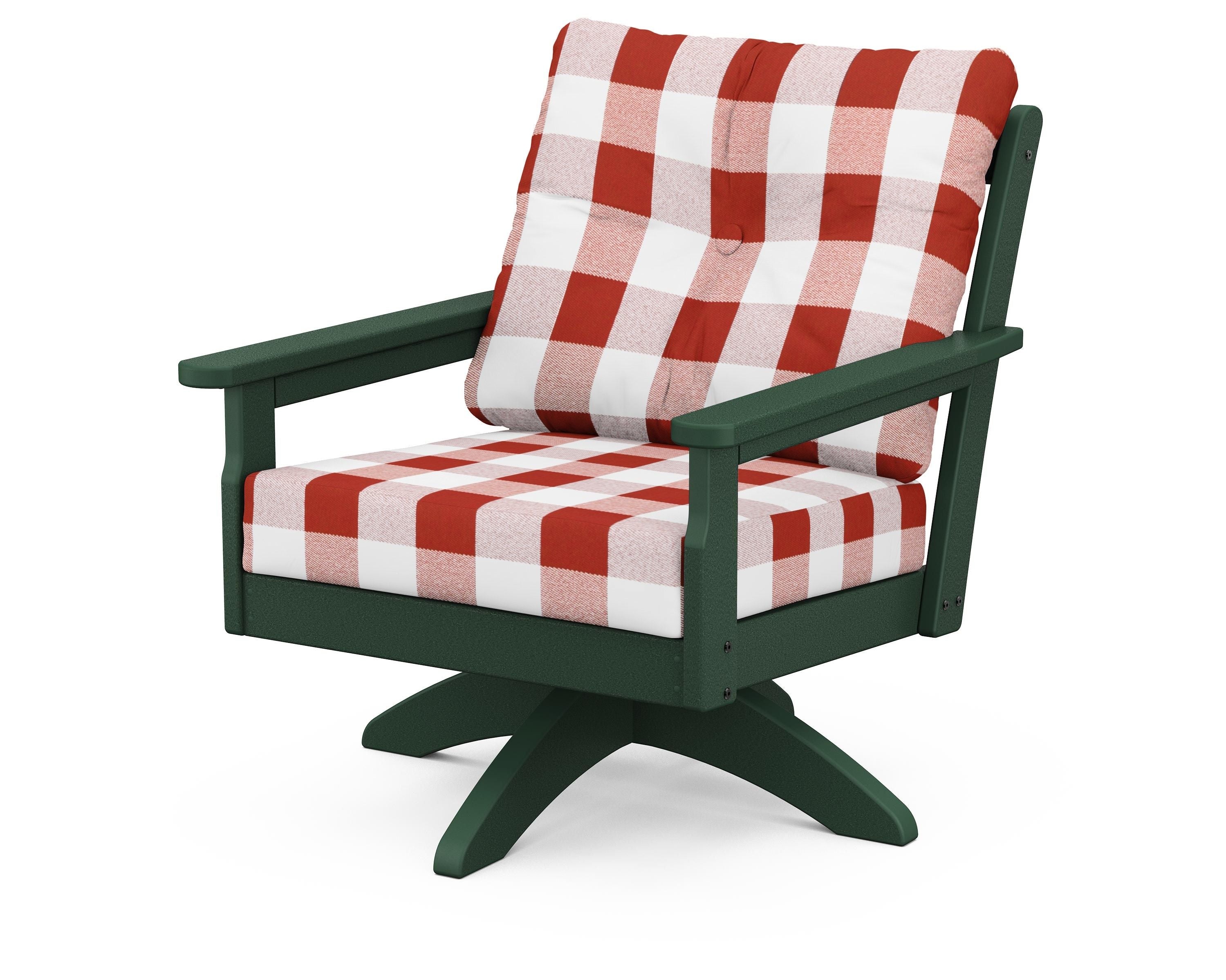 POLYWOOD® Vineyard Deep Seating Swivel Chair in Green / Buffalo Plaid Crimson