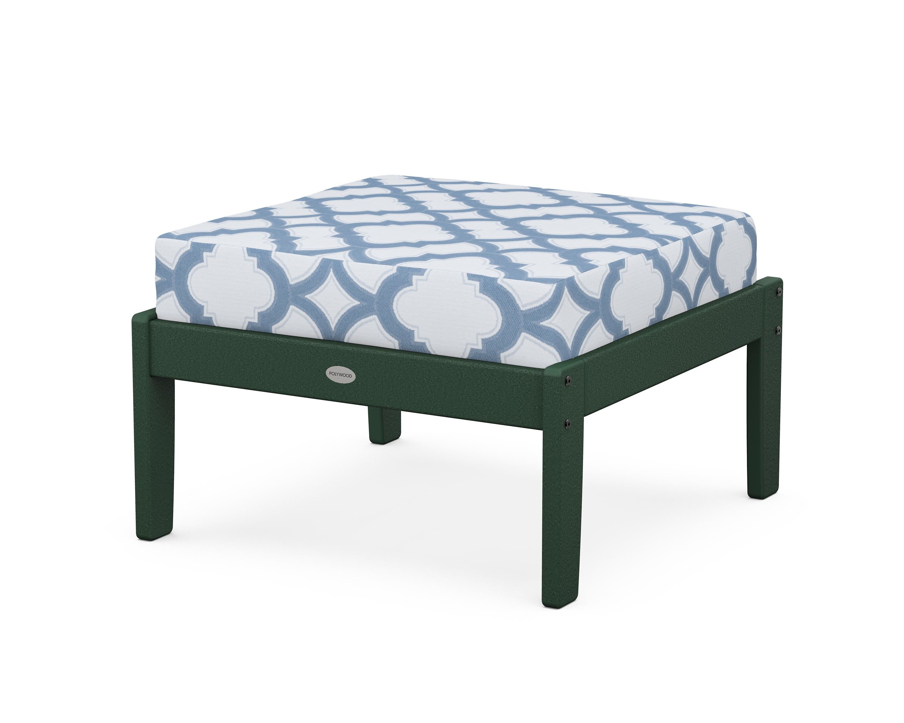 POLYWOOD® Braxton Deep Seating Ottoman in Green / Trellis Sky Blue