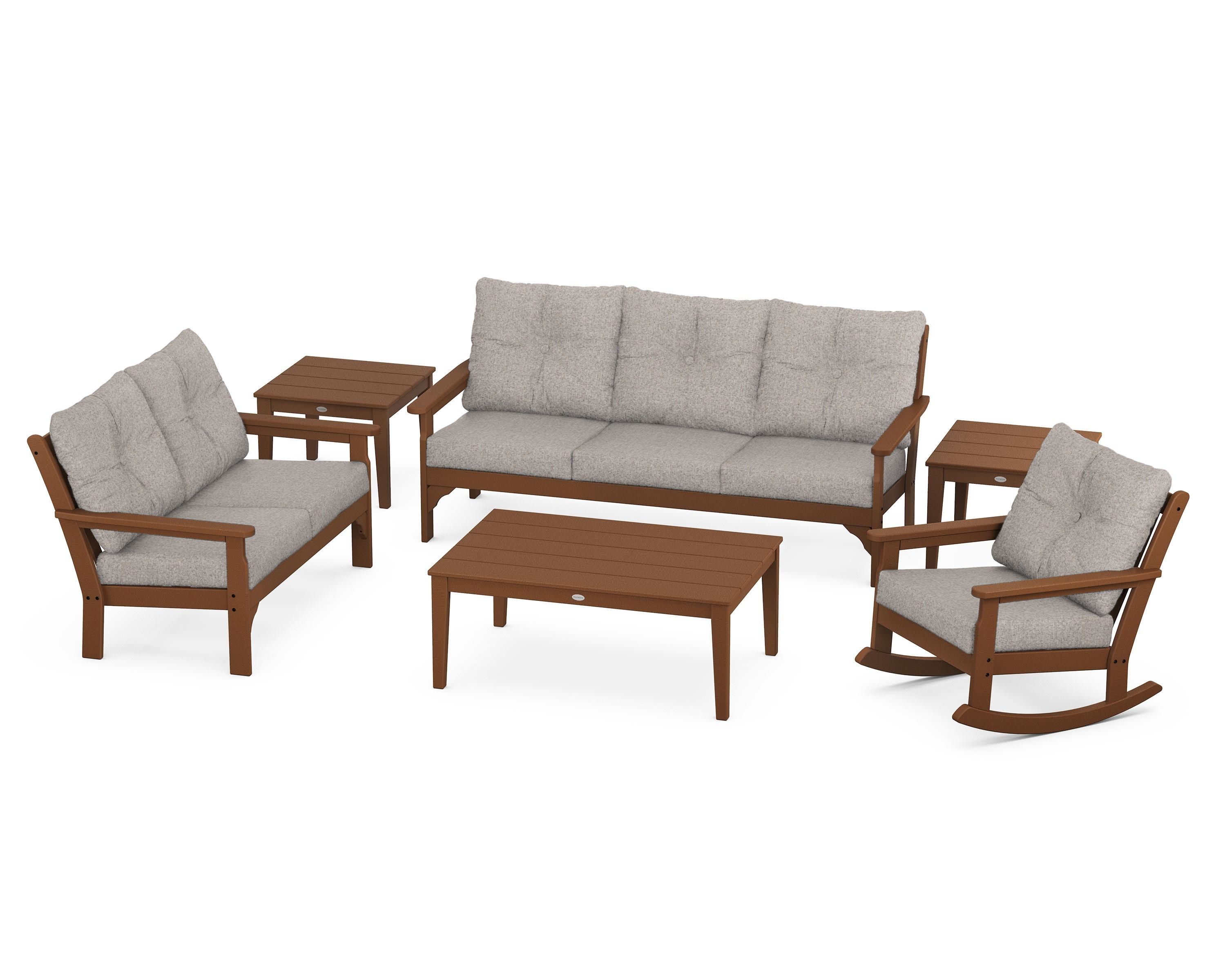 POLYWOOD® Vineyard 6-Piece Deep Seating Set in Teak / Weathered Tweed